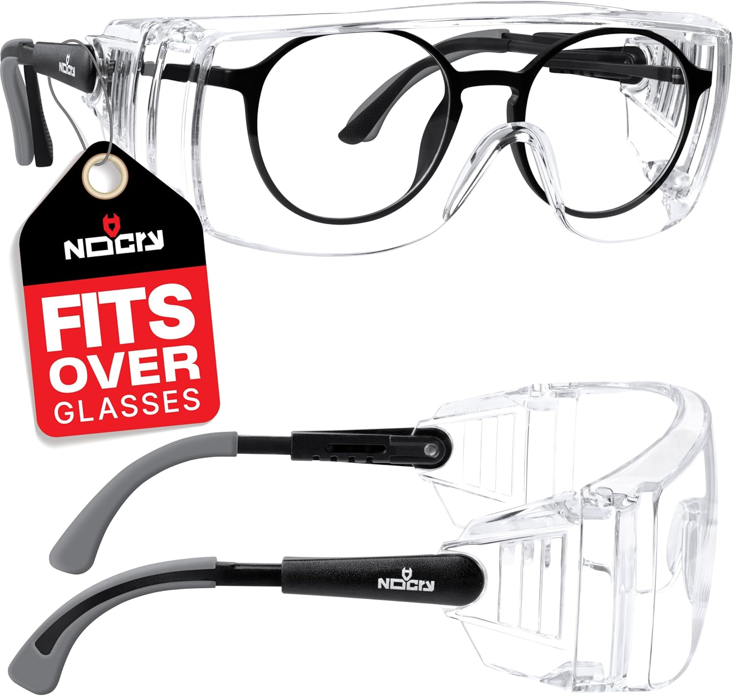 NoCry Safety Glasses Over Eyeglasses — Fog and Scratch-Resistant Over Glasses Safety Glasses for Men and Women with Side Shields, UV380 Protection, ANSI Z87 Rated — Perfect Safety Goggles Over Glasses