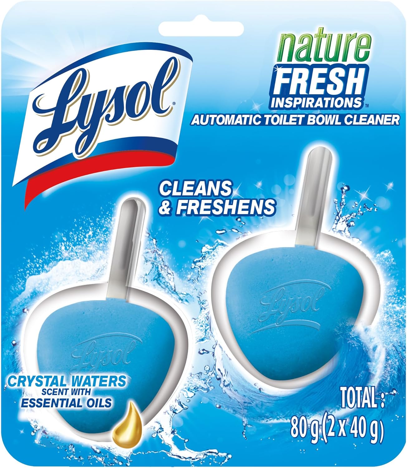 Lysol Automatic In-The-Bowl Toilet Cleaner, Cleans and Freshens Toilet Bowl, Atlantic Fresh Scent, 2 Count (Pack of 1)