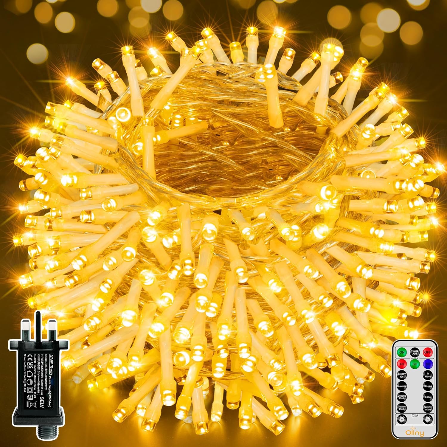 Ollny Fairy Lights Mains Powered, 40m 400 LED Outdoor String Lights, Warm White Waterproof Garden Light with Plug/Timer/8 Modes/Dimmable for Outside/Indoor/Window/Wedding Decorations