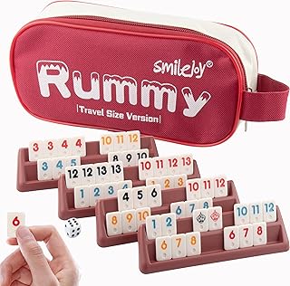Smilejoy Rummy Cube Game,Travel Size Rummy Game with Canvas Bag,Mini Rummy Game for Adult and Kids,106 Tiles, 4 Playing Rack, 1 Dice (2-4 Players)