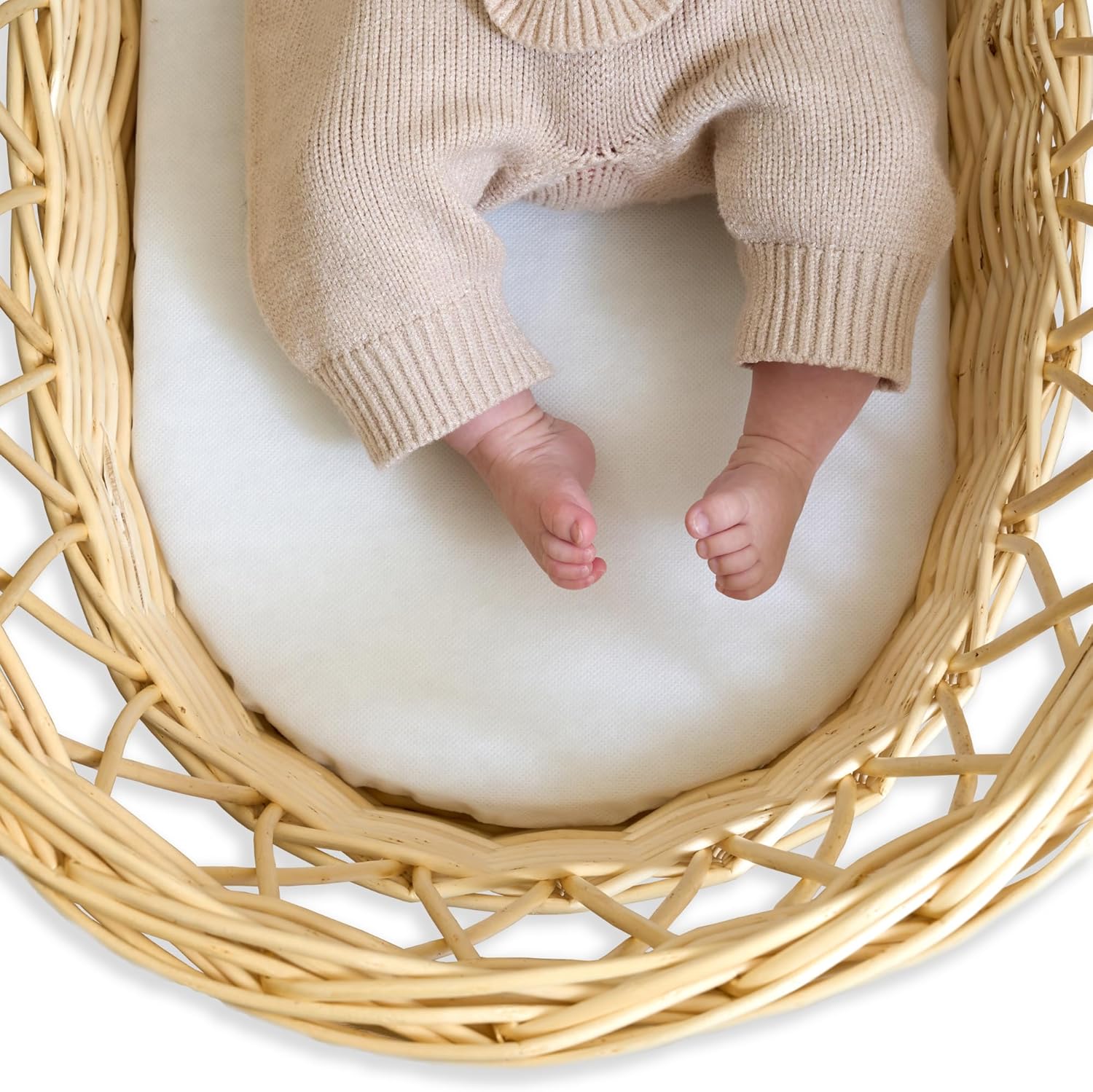 Clair de Lune Wicker Moses Basket Fibre Mattress with Waterproof Cover, Baby Bassinet Mattresses 65 x 28 cm
