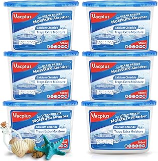 Vacplus Moisture Absorbers 6 pack, 10.5Oz Portable Humidity Absorber Boxes for Your Bathroom, Closet & Car, Dehumidifier and Odor Eliminator with Ocean Fragrance for Fresher Air, Light Blue