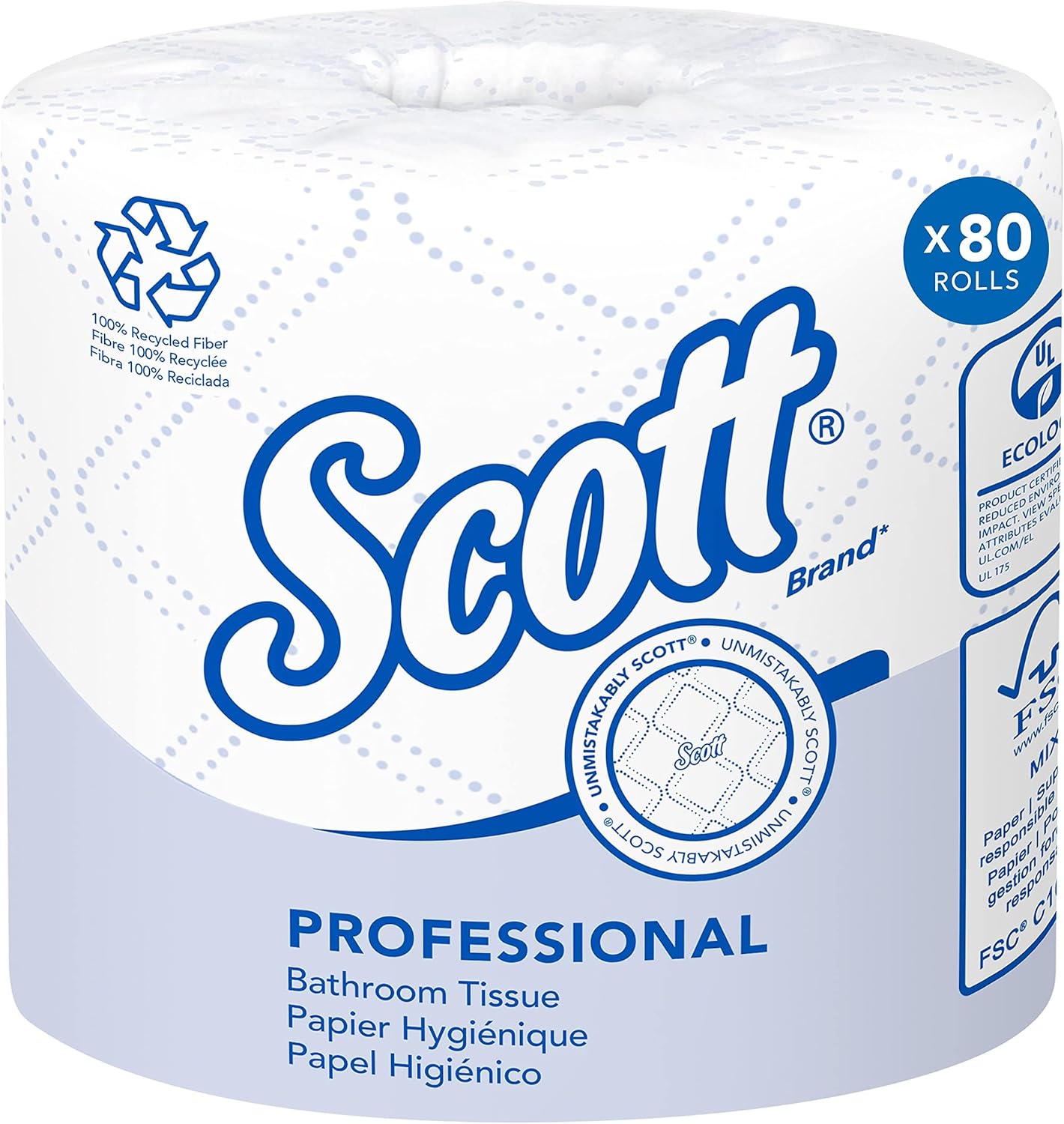 Scott Professional 100% Recycled Fiber Standard Roll Bulk Toilet Paper (13217), 2-Ply, Elevated Design, White, Individually Wrapped (80 Rolls of 473 Sheets, 37,840 Sheet Total)