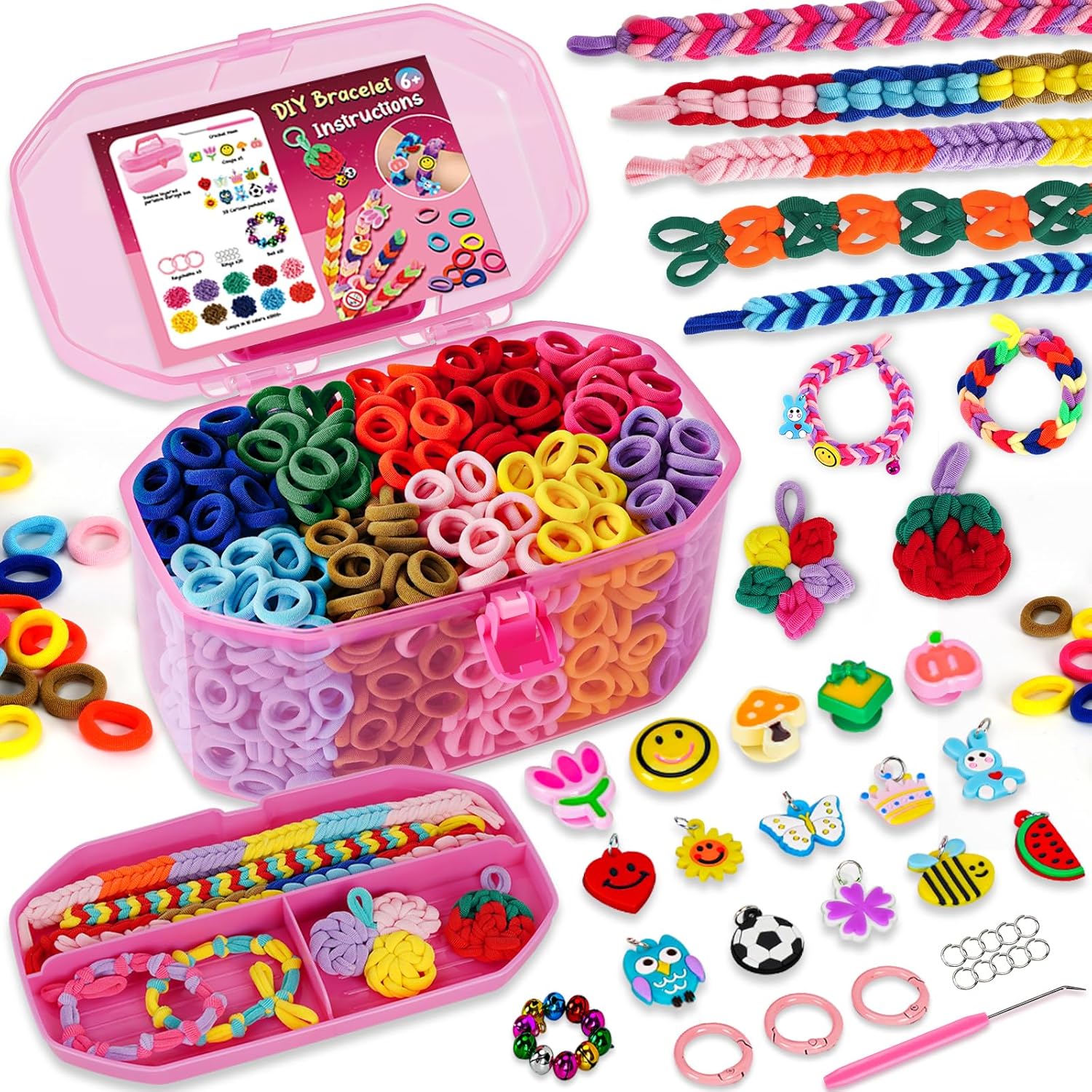 FunzBo Loom Bands, 2025 Upgraded Loom Band Kits for Girls, 1000+ Hair Ties Soft Cotton Bobbles DIY Arts Crafts Set Friendship Bracelet Making Kit Rubber Bands for Kids Ages 6+ Christmas Birthday Gifts
