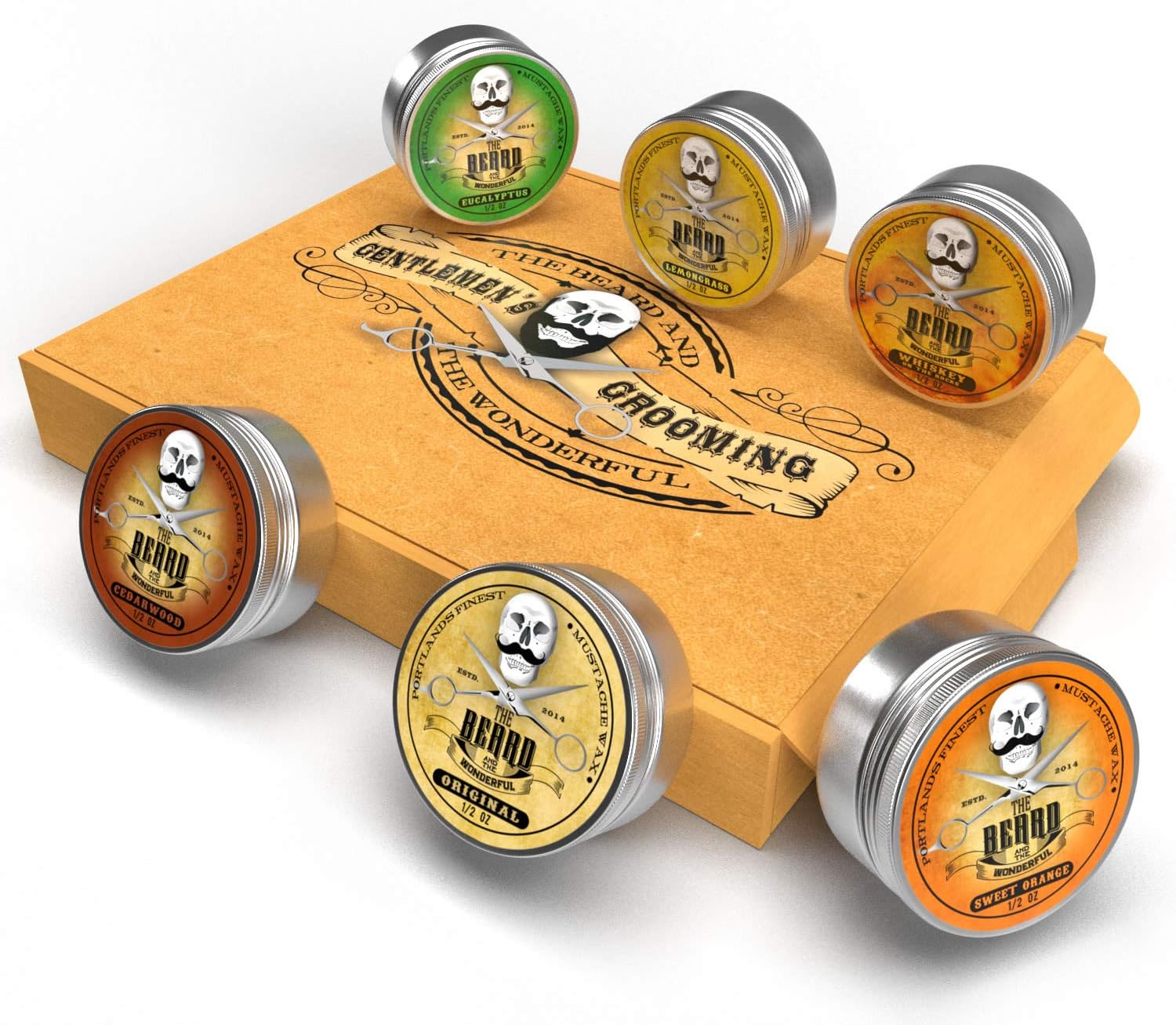 Moustache Wax & Beard Wax Kit for Men - The Beard & Wonderful Mustache & Beard Wax | Moisture Resistant Premium Wax provides Strong Hold | Made with Natural & Organic Ingredients | Six Scents (6x15ml)