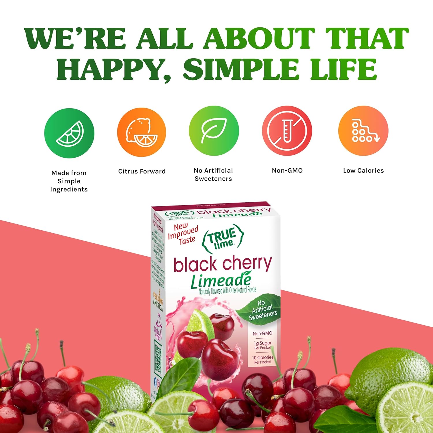 TRUE LIME Black Cherry Limeade Drink Mix (10 Packets) | Made from Real Limes | No Preservatives, No Artificial Sweeteners, Gluten Free | Water Flavor Packets & Water Enhancer with Stevia
