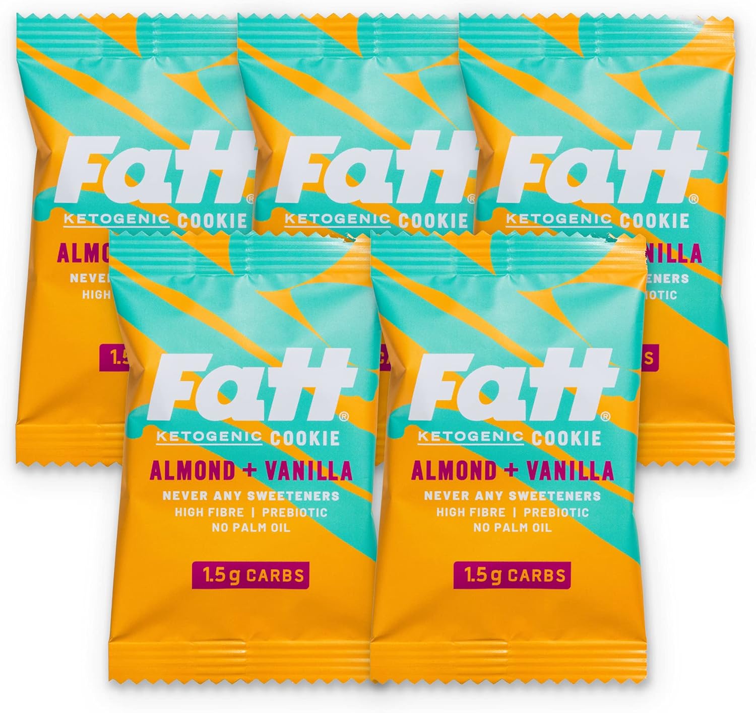 Fatt Keto Butter Cookies - Almond & Vanilla, 5-Pack x 30g - 1.5g Carbs - 100% Natural Keto Snacks with Super Fats - Low Carb, High Fibre, Low Sugar & Sweetener Free Keto Snack