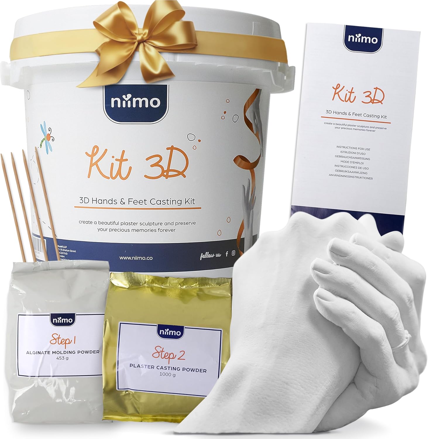 Niimo® 3D Hand Casting Kit - Personalised Gifts for Her, Lifelike Hand Moulding Kit Couple with Video Tutorial, Easy-to-Use & Skin-Safe