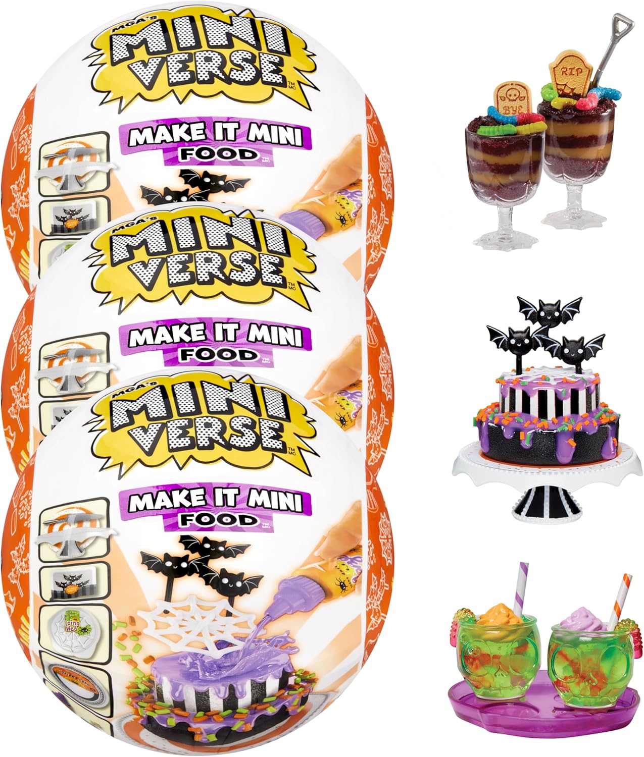 MGA's Miniverse Make It Mini Food Spooky Treats Series 2 Mini Collectibles 3 Pack - Seasonal, Blind Packaging, DIY, Resin, Replica Food, NOT Edible, Collectors, 8+