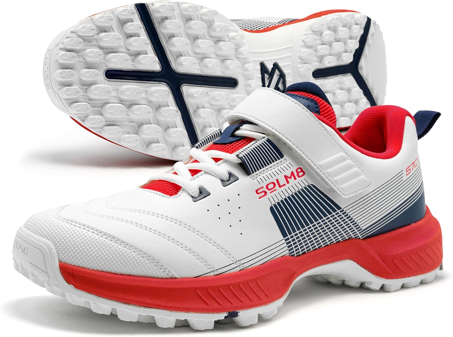 SOLM8 S70 Cricket Shoes for Men – Rubber Cleats for Turf & Grass, Secure-Fit Strap, Gel Cushion Insole, Reinforced Toe Guard – Bowler Performance Footwear