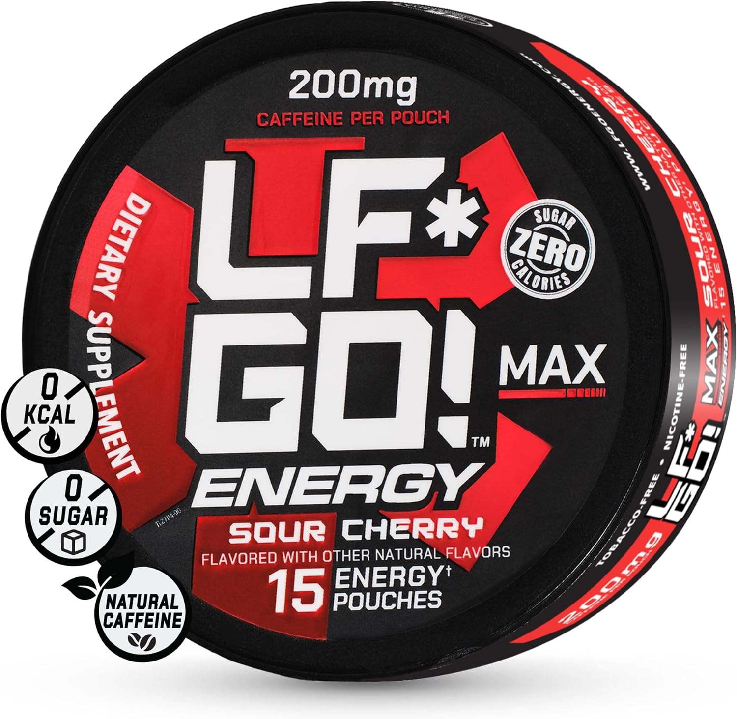 LF*GO! Energy Pouches | Caffeine Pouches | 6 Essential Vitamins and Minerals | 200 mg Natural Caffeine | 0 Calories | 0 Sugar | 15 Pouches Per Can | (1 Pack - Sour Cherry)