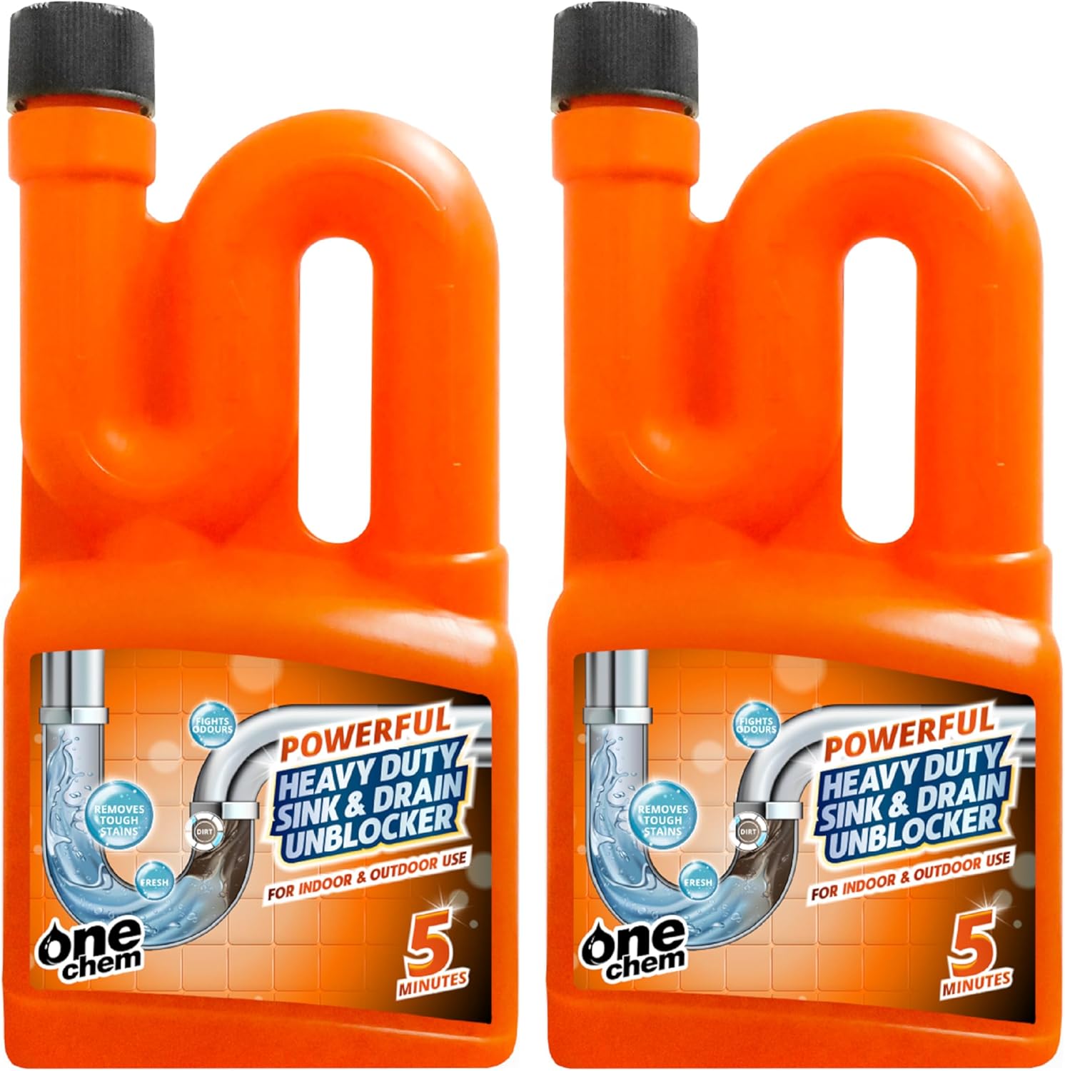 One Chem Heavy Duty Sink and Drain Unblocker 2 x 750ml - Powerful formula for indoor and outdoor use