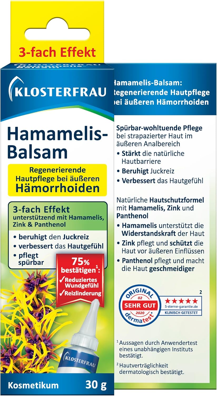 Klosterfrau Witch Hazel Balm, Regenerating Skin Care for External Hemorrhoids, Triple Effect Supportive with Witch Hazel, Zinc and Panthenol, 30 g