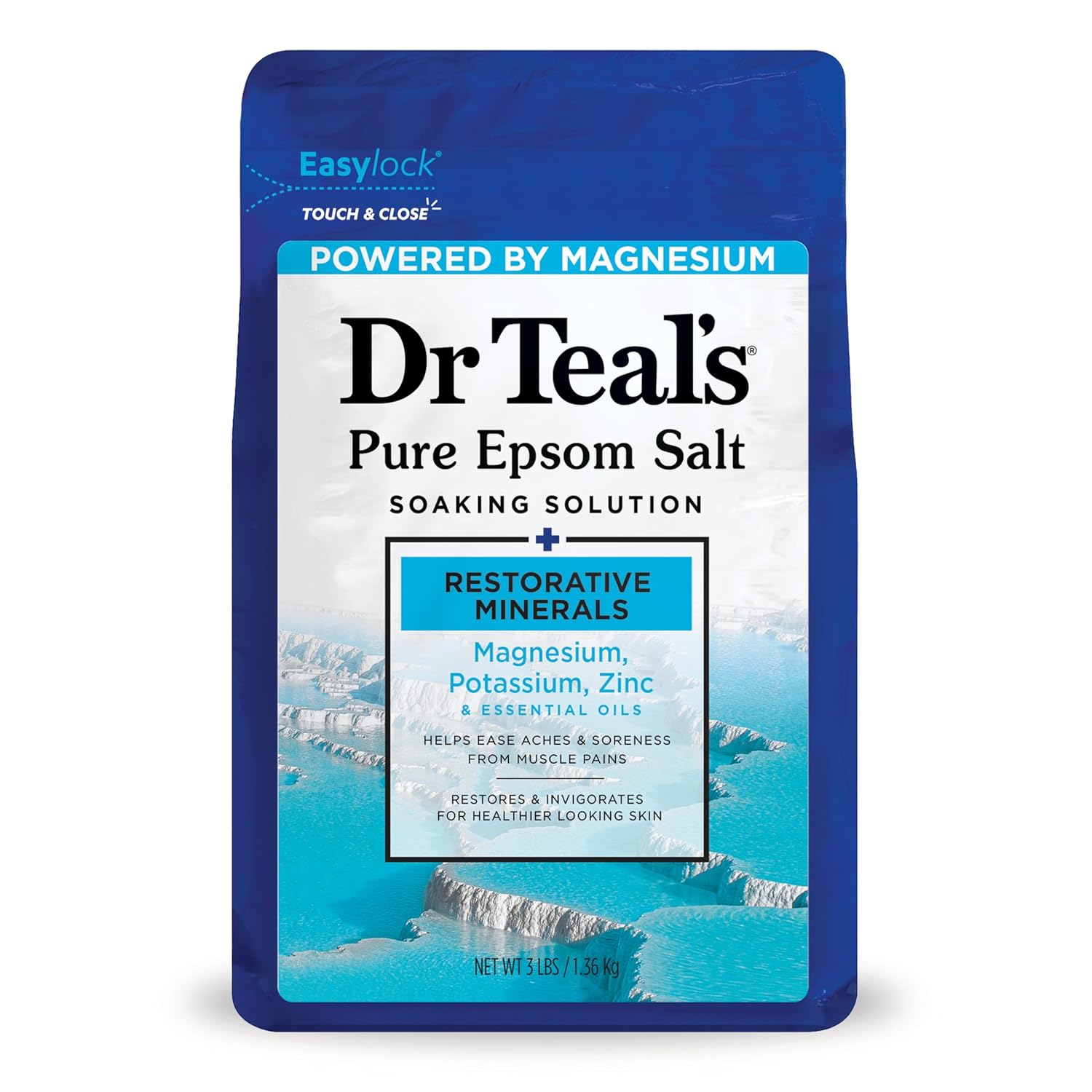 Dr Teal's Pure Epsom Salt, Restorative Minerals with Magnesium, Potassium & Zinc, 3 lbs