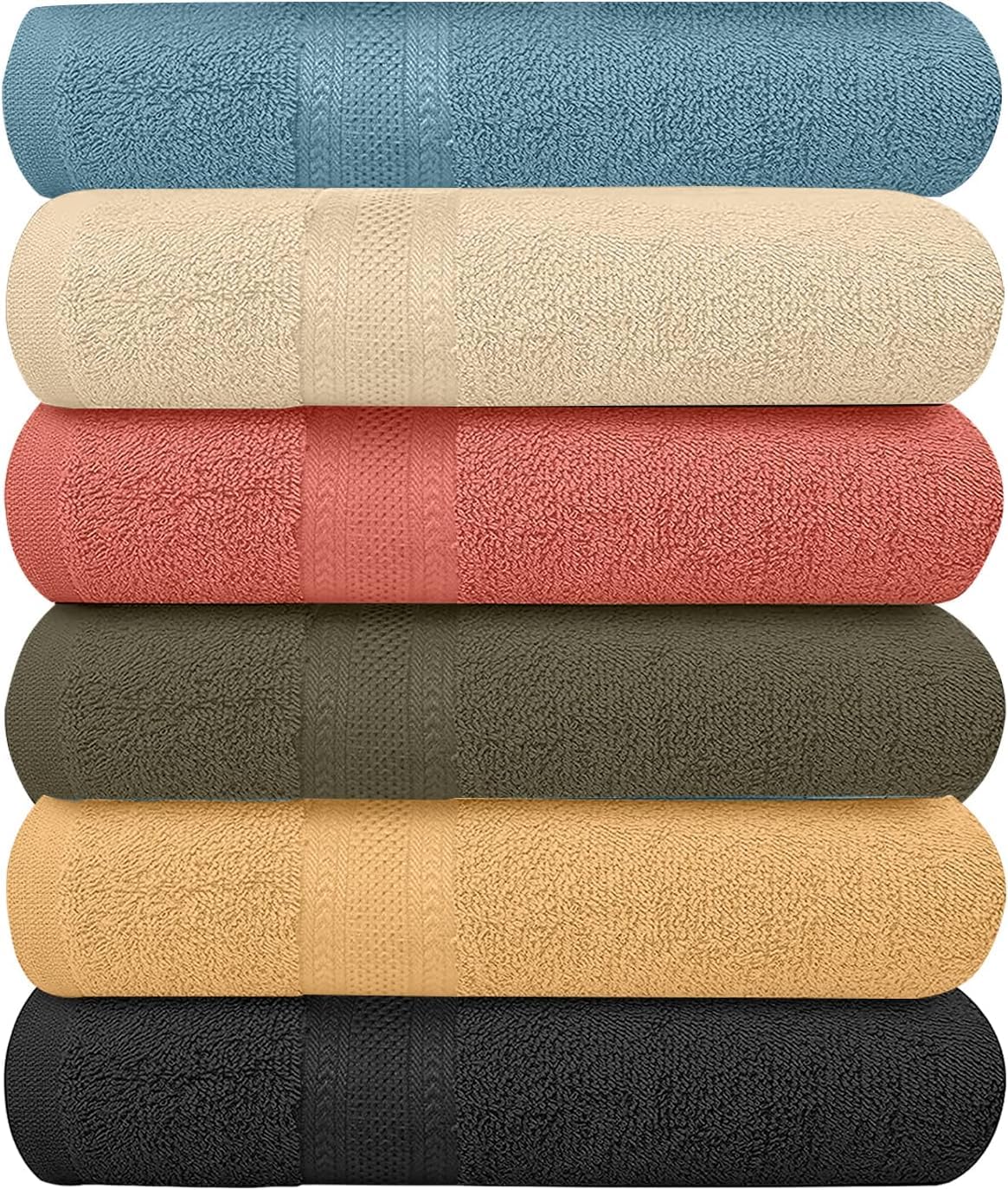 ECO Towel KAHAF Collection Pack of 6 Bath Towels 27 x 54 Inches, 100% Cotton, Larger & Lighter Weight, Quicker to Dry, Super Soft and Absorbent, Perfect for Bathroom (Multicolor)
