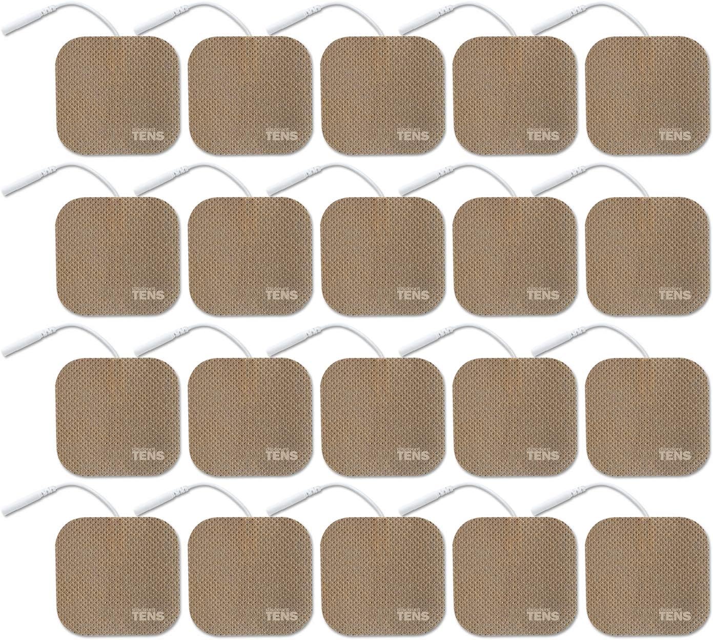 TENS Wired Electrodes Compatible with TENS 7000 TENS 3000-20 Premium 2"x2" Wired Replacement Pads for TENS Units - Discount TENS Brand