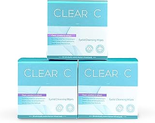 Clear C Eyelid Wipes Pre-Moistened for Dry Eyes – Rinse Free Eye Lid Cleaning Wipes – Individually Wrapped Travel Eye Wipes, 3 Boxes of 30