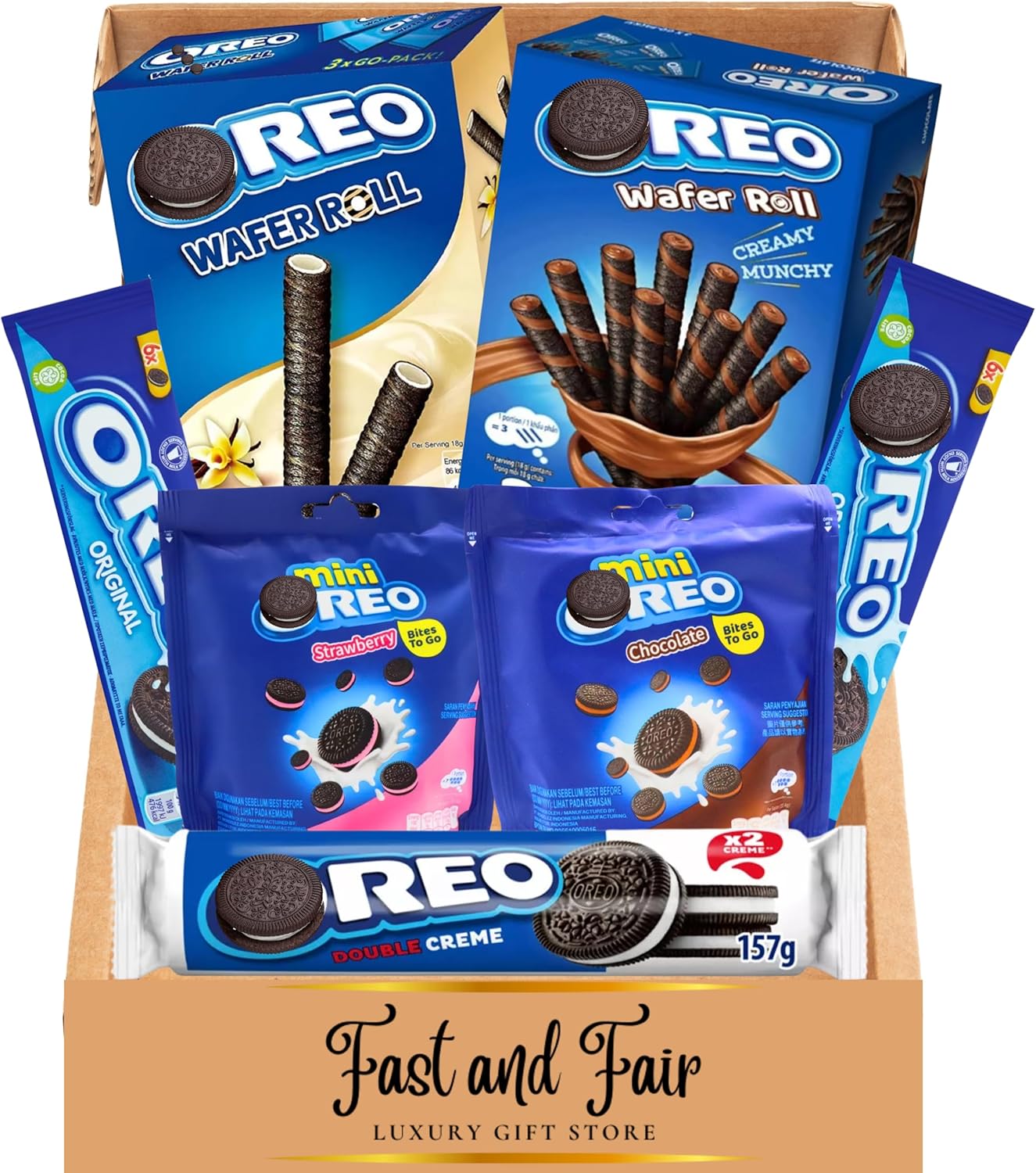 Biscuits Gift Set - Creme Chocolate Biscuit Gift Set Hamper & Sweet Gifts - 7 Assorted Chocolate Biscuits, and Wafer Rolls - Biscuit Hampers Snack Gifts for Men & Women