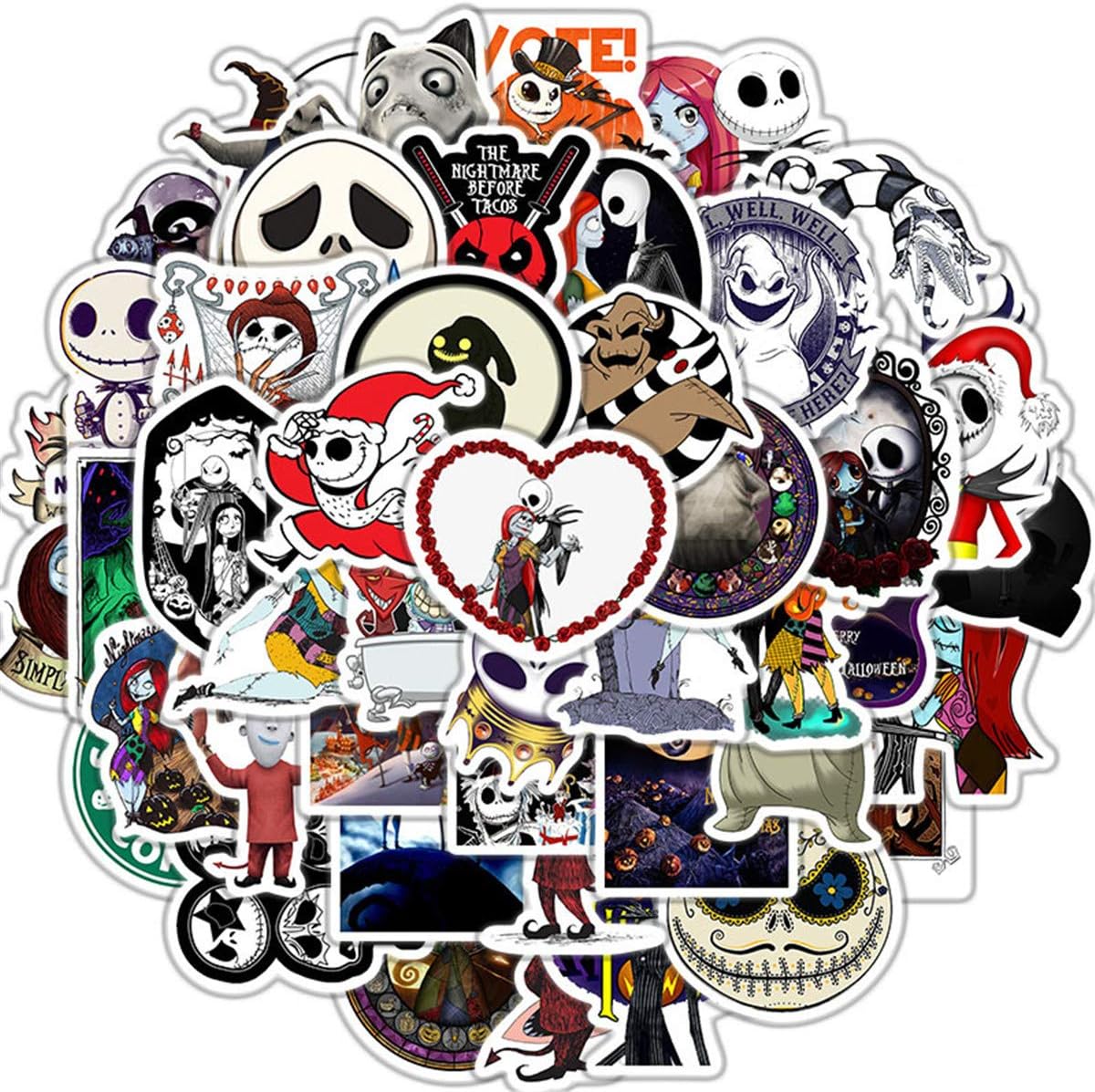 The Nightmare Before Christmas Thriller Horror Style Toy Stickers (50 PCS) Funny Tim Burton's Stickers for Teens, Girls, Kids - Halloween Theme Stickers for Waterbottles,Laptop,Phone (Halloween)