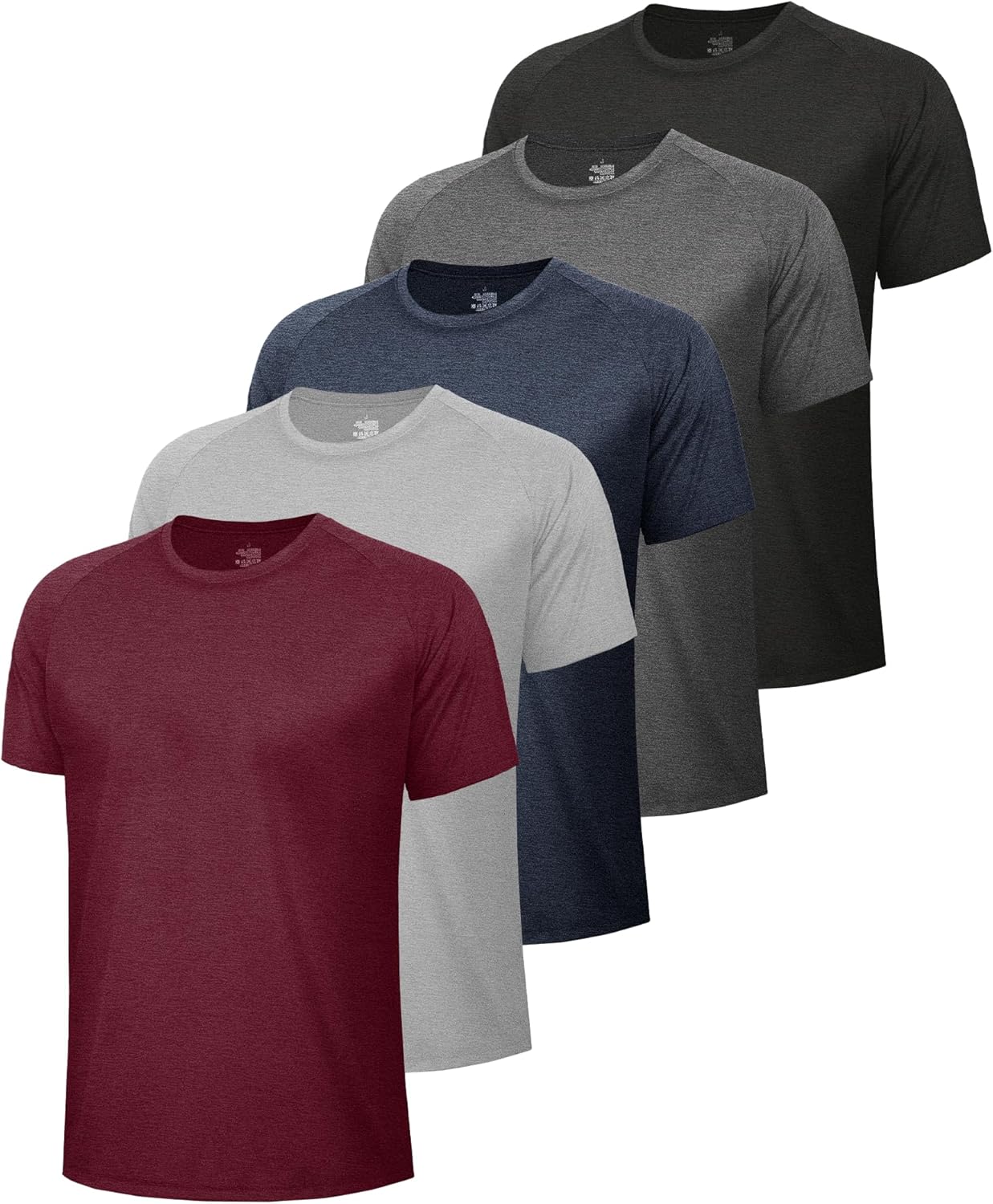5 Pack Workout Shirts for Men-Quick Dry Black Gym Moisture Wicking Short Sleeve T-Shirts for Running Athletic Casual