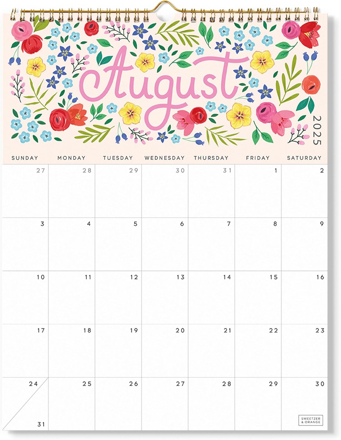 S&O Five Color Floral Wall Calendar from July 2025-Dec 2026 - Tear-Off Monthly Calendar - 18 Month Academic Wall Planner - Hanging Organizer to Track Anniversaries & Appointments - 13.5"x10.5”in