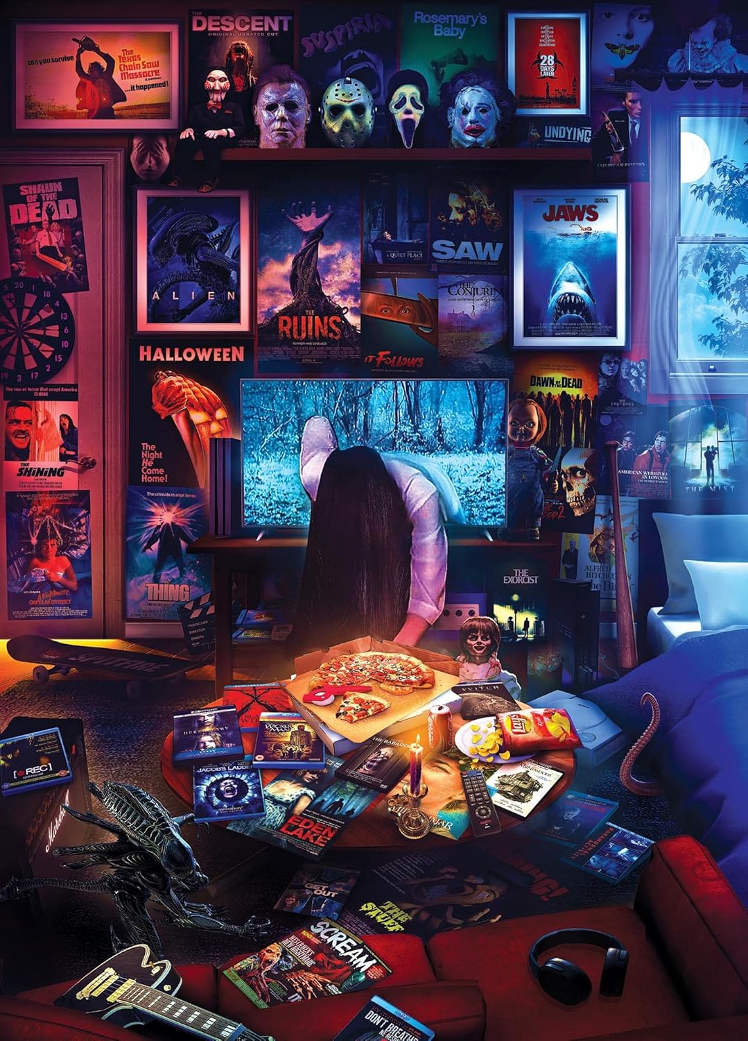 House of Horrors and Scary Movies 1000 Piece Jigsaw Puzzle by Rachid Lotf | Interactive Brain Teaser Board Game for Adults, Educational Toys & Games | 28 x 20 Inches