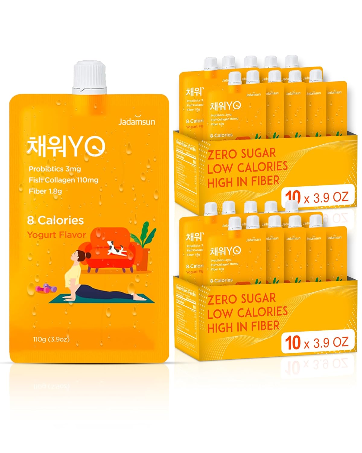 Jadamsun Konjac Jelly Pouches (Yogurt, 20 pcs) - Gluten-Free Drinkable Pouch, Healthy Korean Snacks, Low Calorie, Sugar-Free, Dietary Fiber