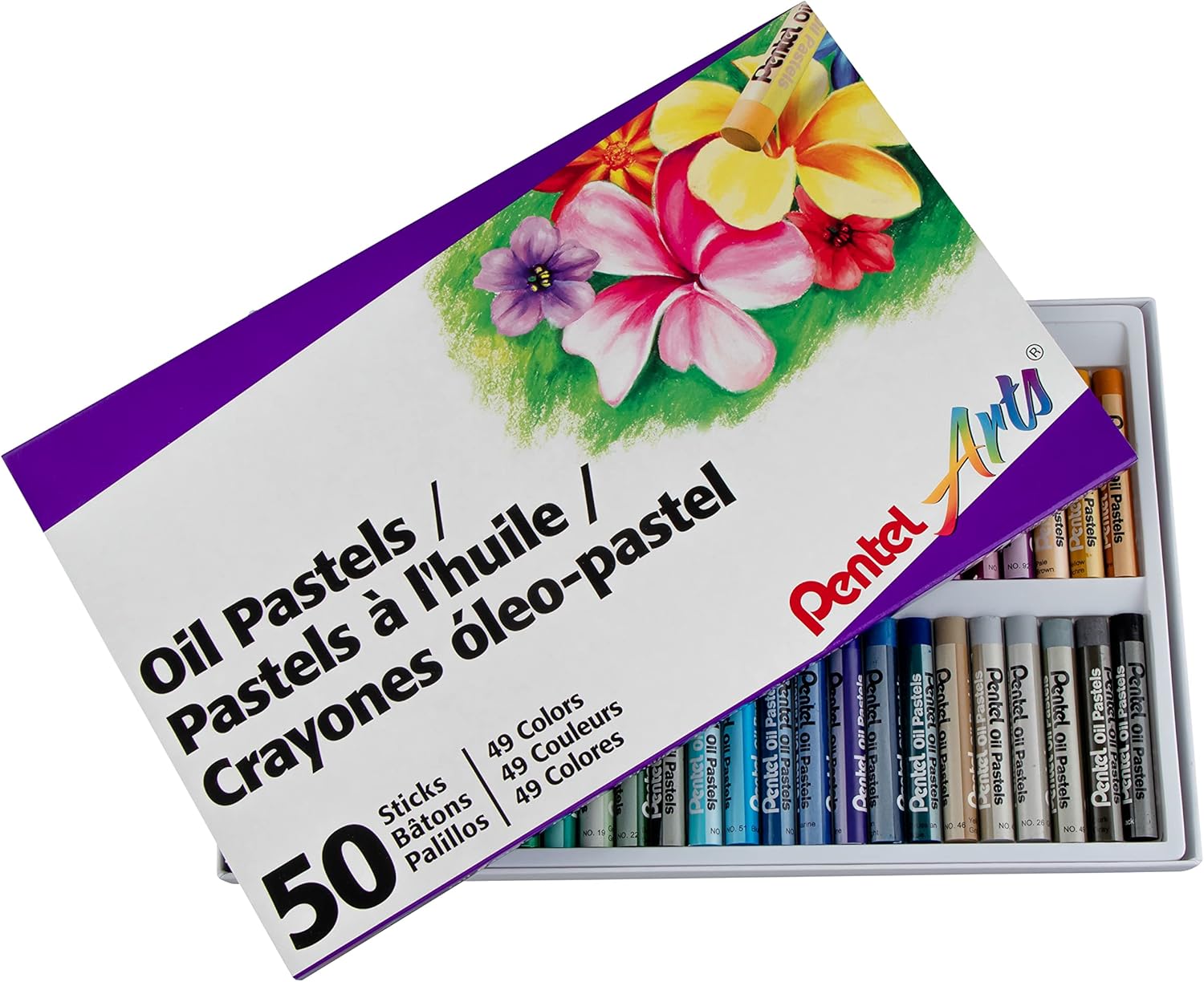 Pentel PHN50 Oil Pastel Set with Carrying Case,45-Color Set, Assorted, 50/Set