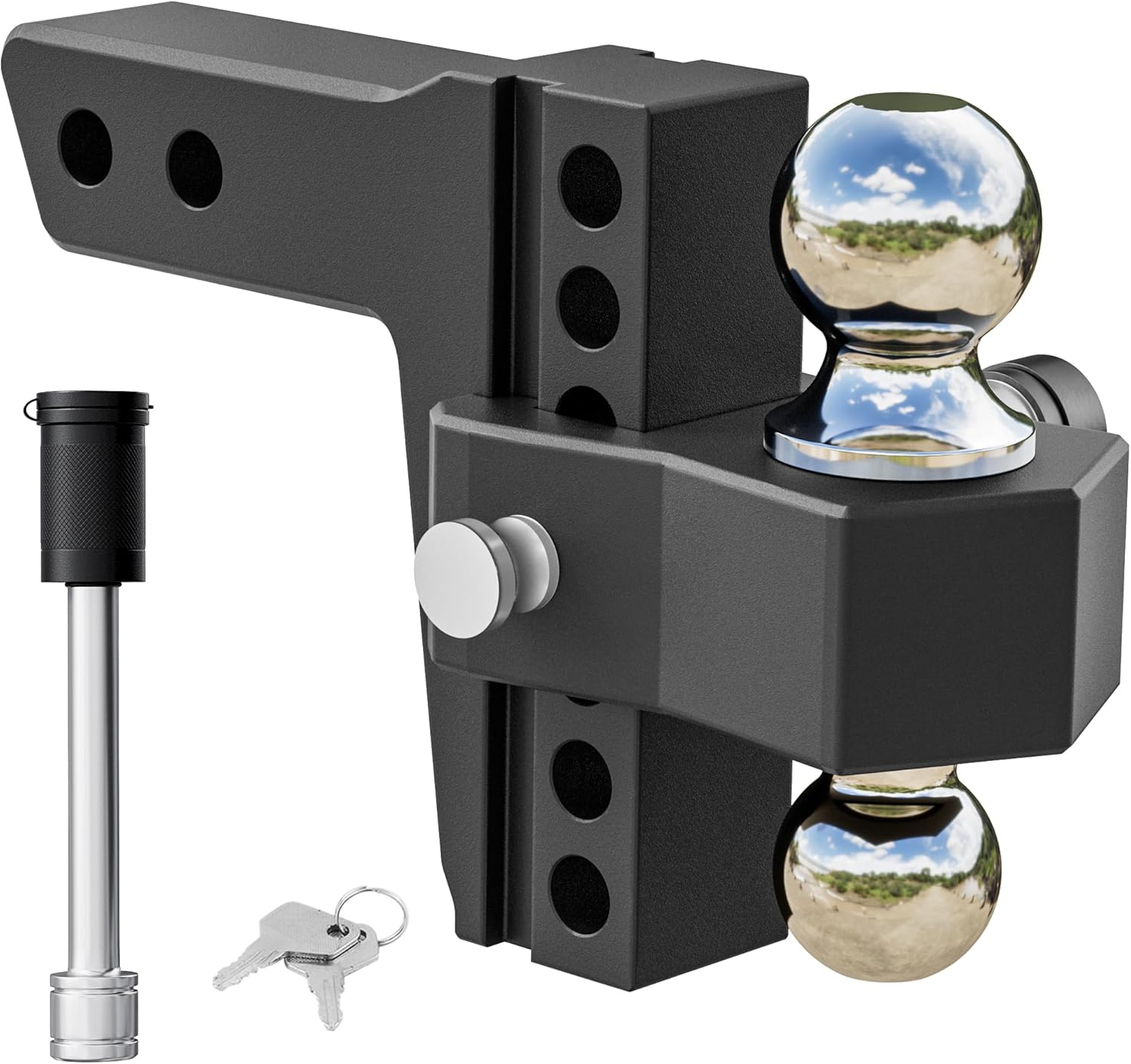 VNN Adjustable Trailer Hitch, Fits 2-Inch Receiver Only, 6-Inch Drop/Rise Aluminum Drop Hitch, 12,500 LBS GTW-Drop Hitch Ball Mount for Heavy Duty Truck, Black