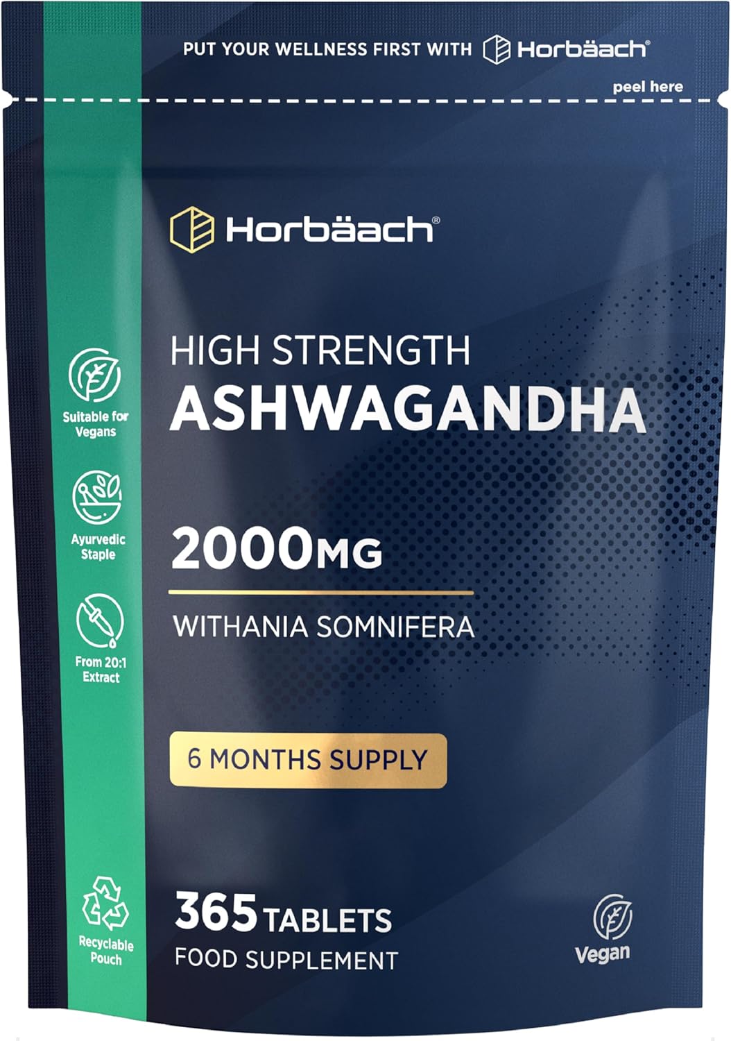 Ashwagandha High Strength 2000mg | 365 Vegan Tablets | Ashwagandha Root | Suitable for Men & Women | by Horbaach