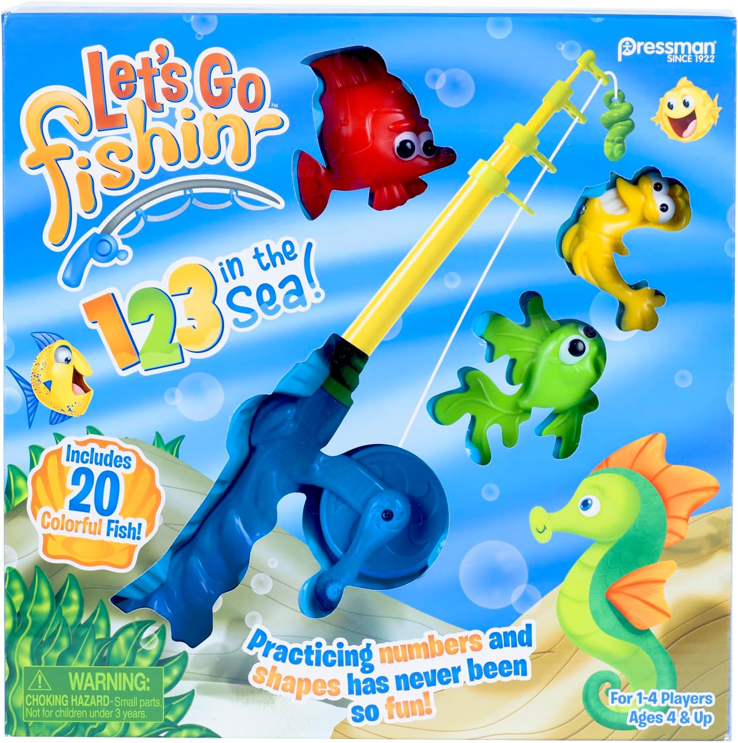 Pressman Let’s Go Fishin’ 123 in The Sea! - Practice Counting, Shapes, and Colors Game - Ages 4 and Up, 1-4 Players