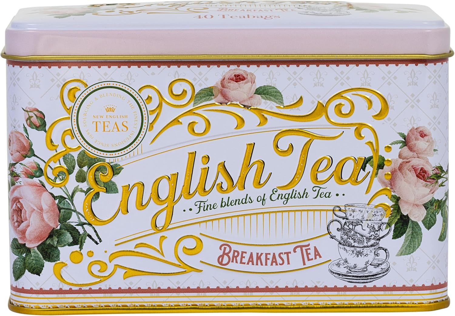 New English Teas English Rose Tea Tin with 40 English Breakfast Teabags