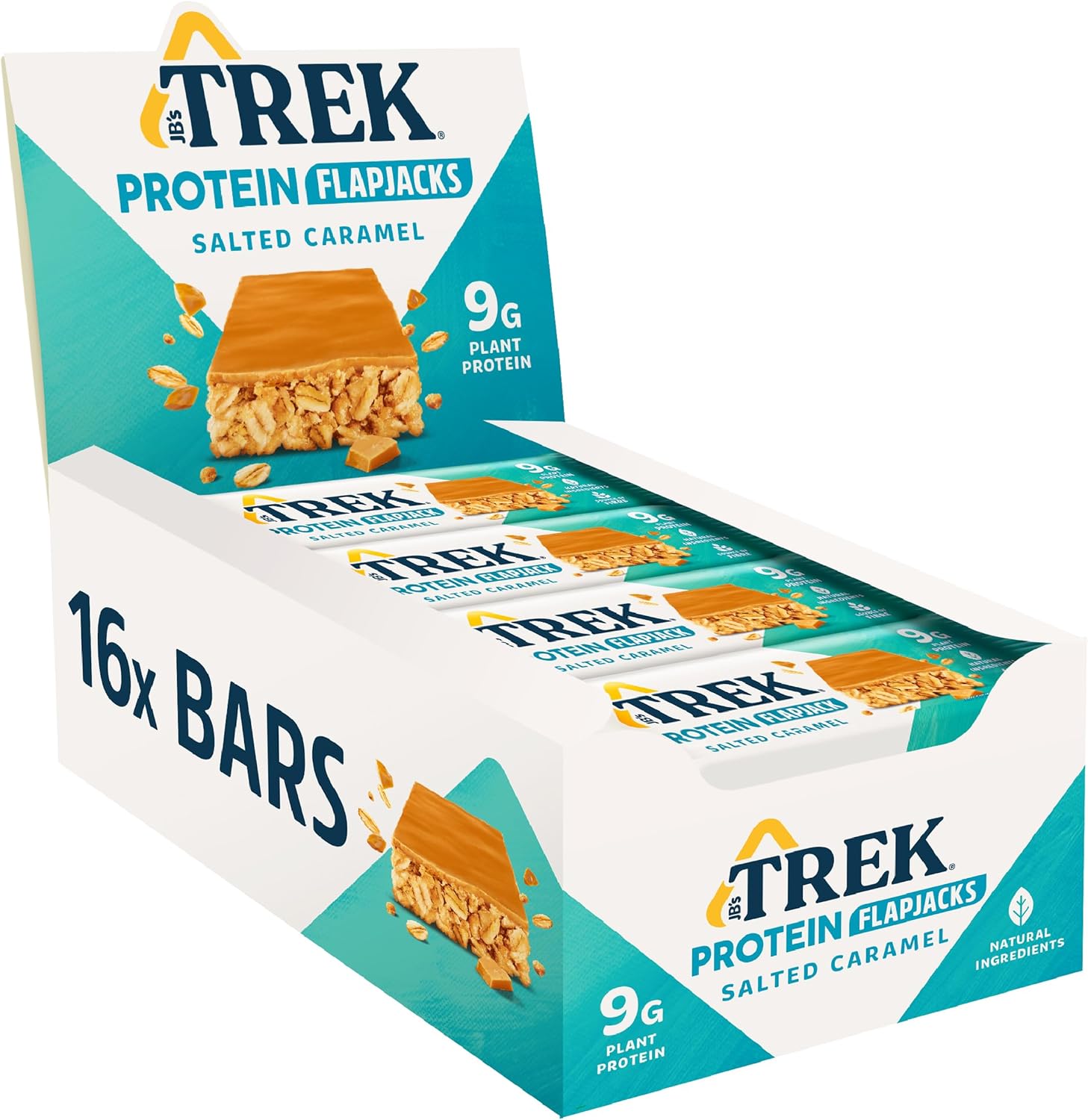 JB's TREK High Protein Flapjack Salted Caramel - Gluten Free - Plant Based - Vegan Snack - 50 g x 16 Bars