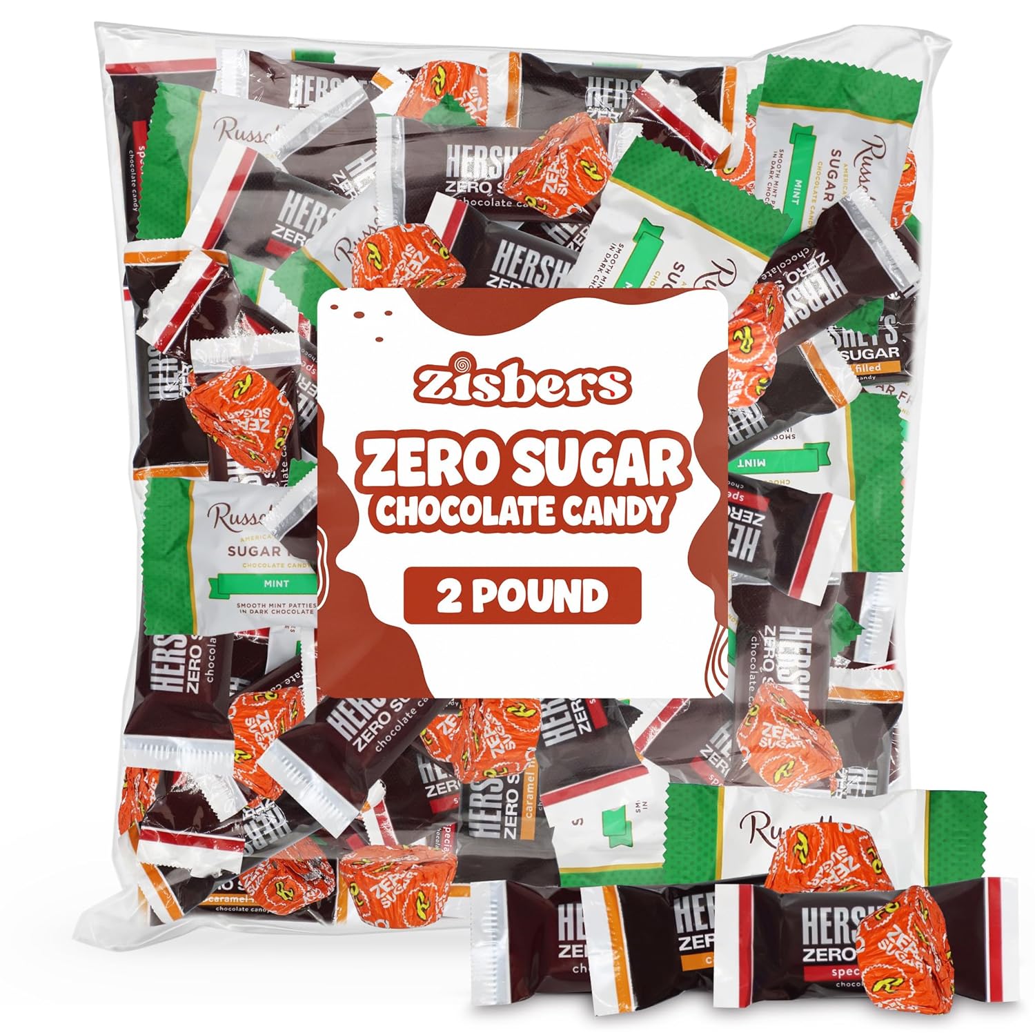 Zero Sugar Bulk Chocolate Candy Variety Pack 2 Pound - Approx. 120 Pieces Individually Wrapped Sugar Free Milk & Dark Mint Chocolate Patties for Gifts, Parties, Snacks, Candy Buffets