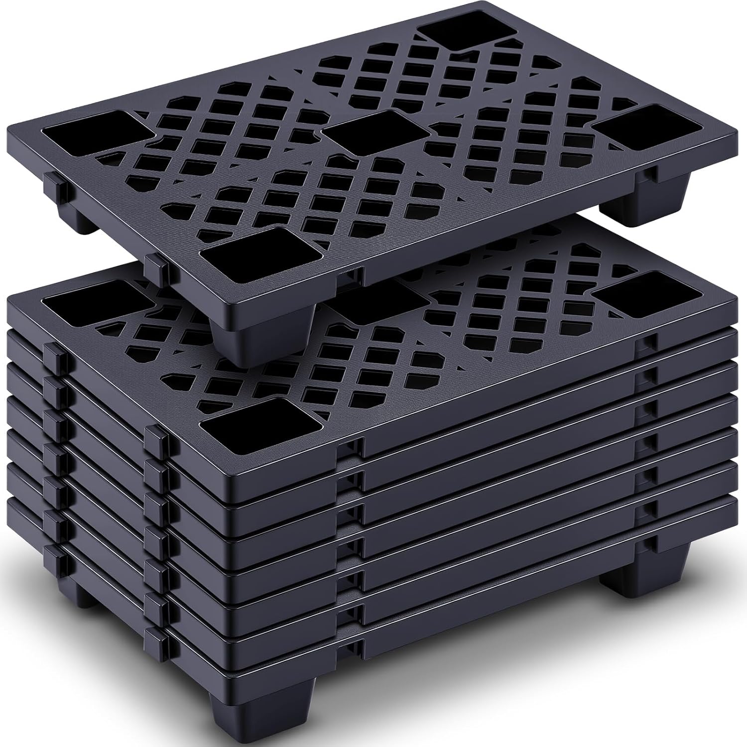 8 Pcs Plastic Pallet Lightweight Nestable Polyethylene Pallets 23.6" x 15.8" x 3.9" Interlocking Storage Pad with Breathable Grids for Basement Restaurant Kitchen Supermarket (Black)