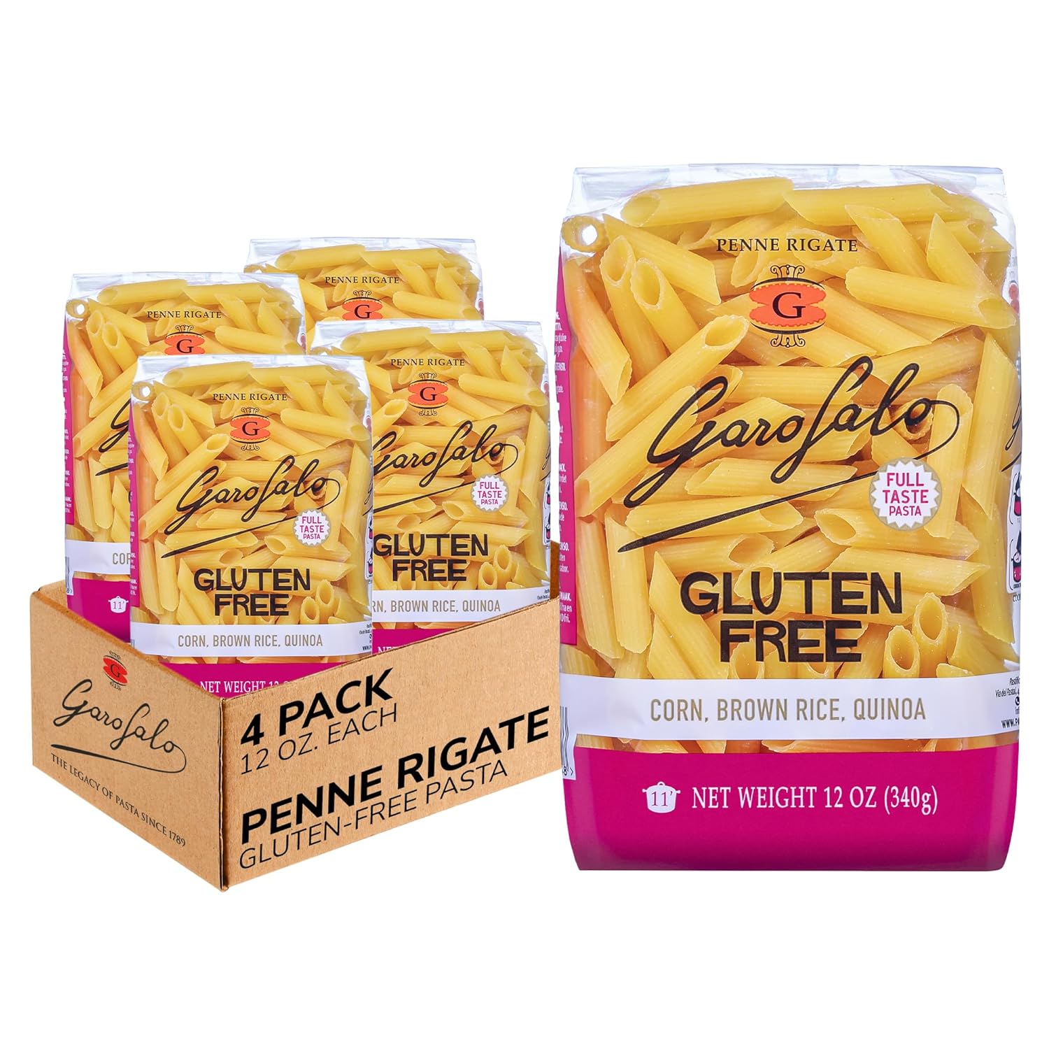 Garofalo - Premium Gluten-Free Penne Pasta, Italian Made, Corn, Rice, Potato & Quinoa Blend, Bronze-Drawn, Al Dente (4 pack)