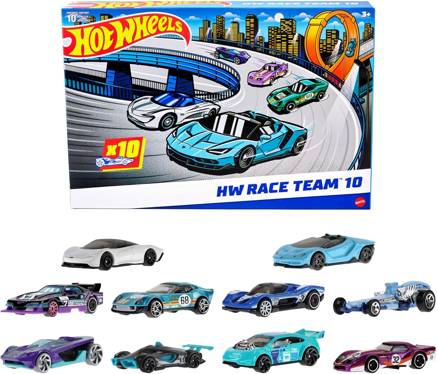 Hot Wheels 10-Pack of Toy Race Cars, Includes 1:64 Scale Corvette, Lamborghini, McLaren & Hot Wheels Originals (Amazon Exclusive), HYM96