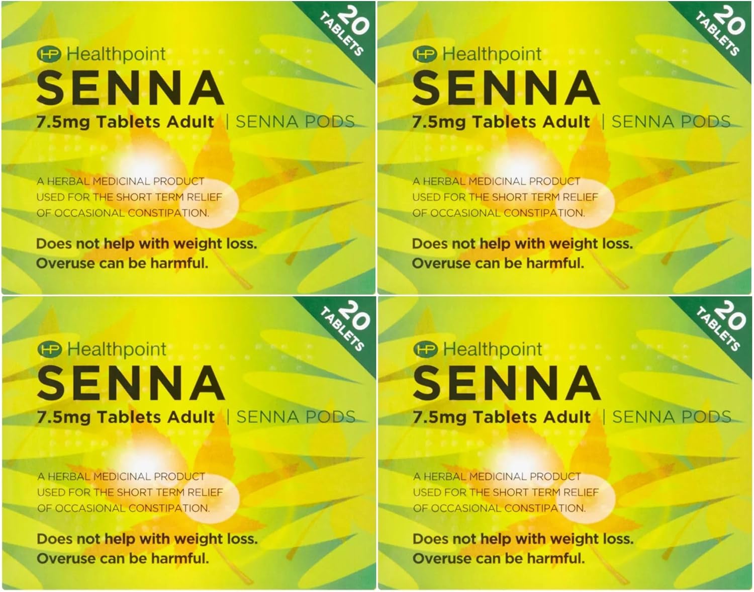 4 x Senna 7.5mg 20 Tablets - Constipation Relief (Four Packs) Effective Overnight Constipation Relief, Natural & Stool Softener for Adults, Supports Digestion, Eases Nausea