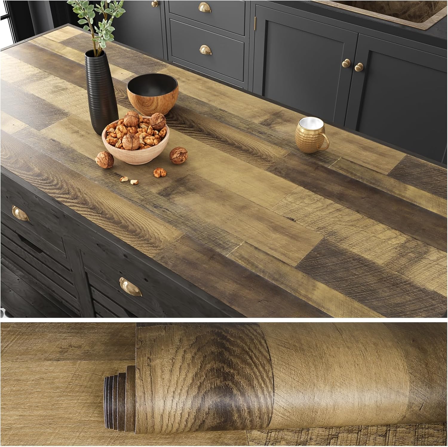 VEELIKE Butcher Block Contact Paper for Countertops Peel and Stick Waterproof Wood Contact Paper Wood Wallpaper Textured Countertop Vinyl Wood Grain Contact Paper for Kitchen Walls Floor 15.7''x354''