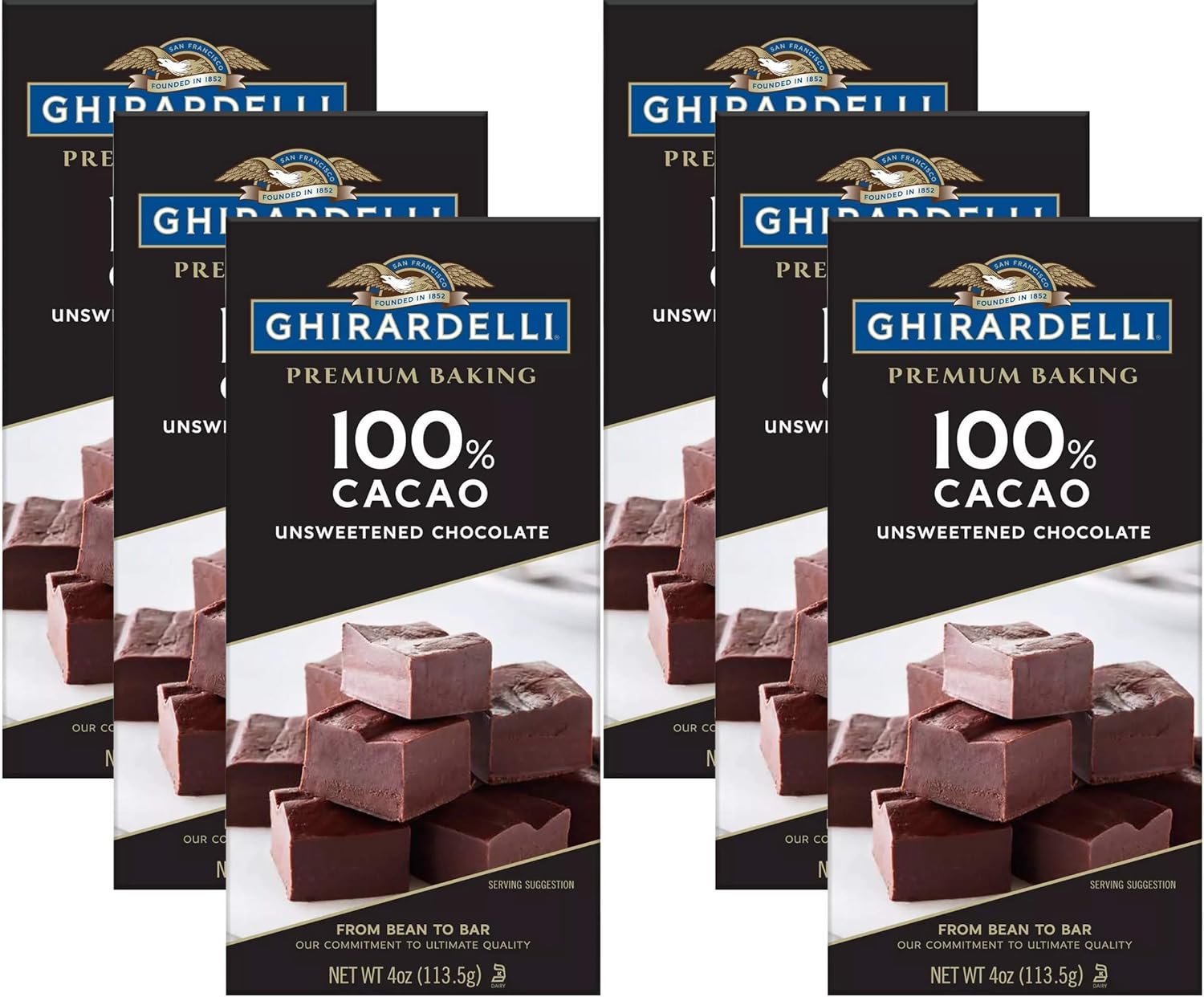 Ghirardelli Chocolate Baking Bar, 100% Cacao Unsweetened Chocolate, 4-Ounce Bars (Pack of 6)