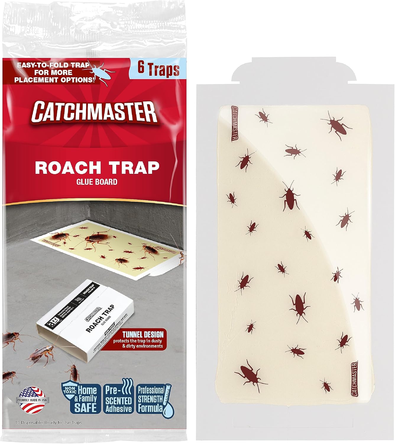 Catchmaster Roach Trap Glue Boards 6-Pk, Adhesive Bug Catcher, Insect & Roach Killer, Scorpion, Spider, Cricket, & Cockroach Traps for Home, Bulk Glue Traps for House & Garage, Pet Safe Pest Control