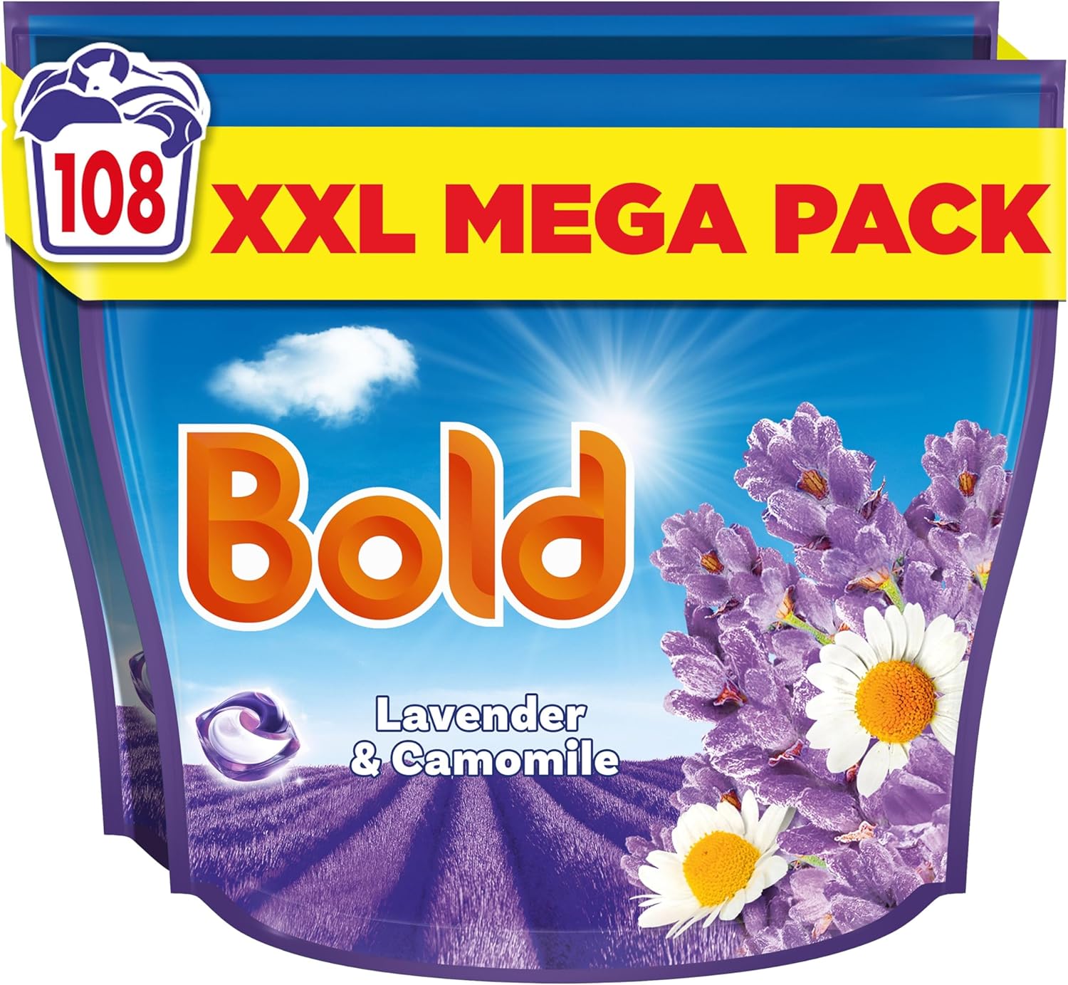 Bold Pods Liquid Laundry Detergent Capsules, 108 Washes (54x2), Lavender & Camomile, Outdoor Freshness That Lasts, With Built-In Lenor Softener