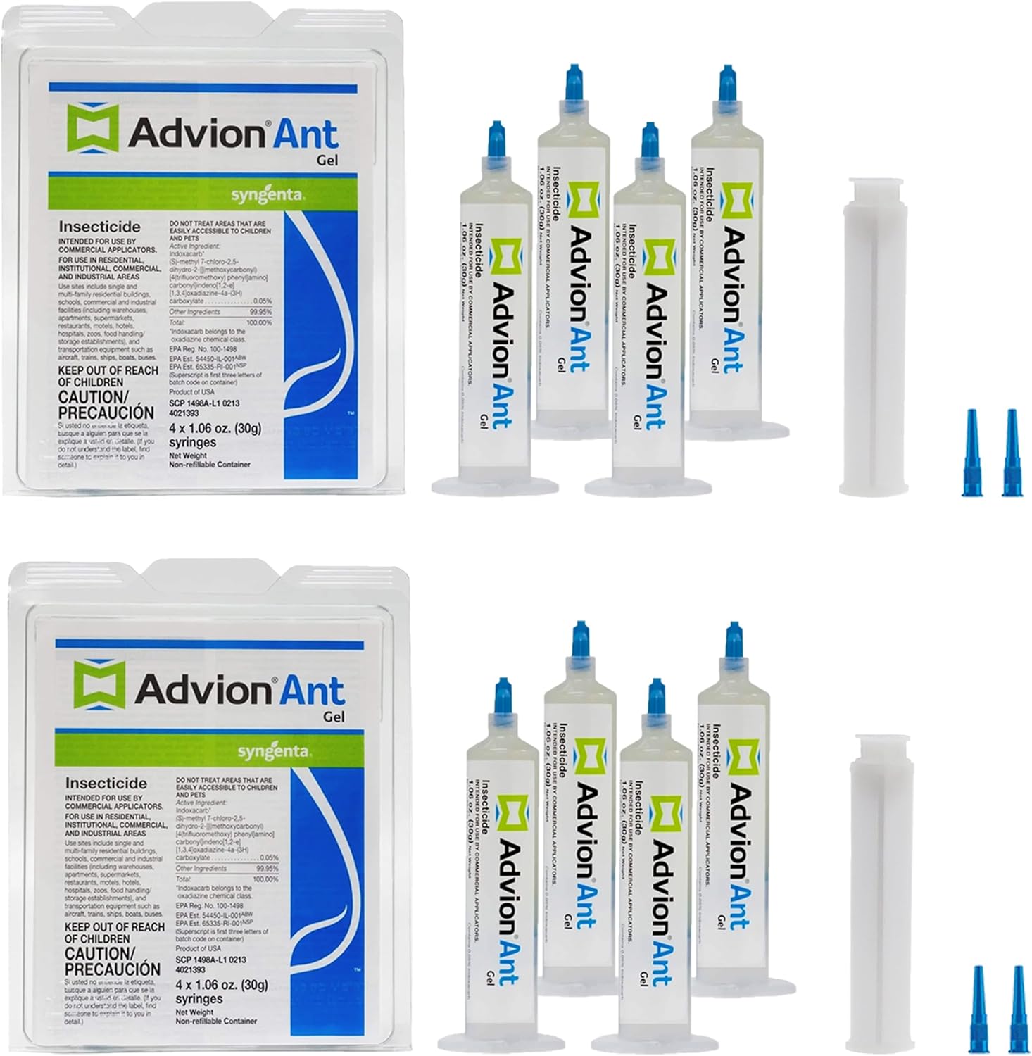 Advion Ant Gel Bait, 4 Tubes x 30-Grams, 1 Plunger & 2 Tips, Effective Bait Formulated with 0.05% Indoxacarb, Indoor and Outdoor Use, Killer Gel for Most Major Ant Species (Pack of 2)