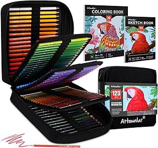 Artownlar Premium120 Colored Pencils, Coloring Book and Sketchbook | Vibrant Color Artists Soft Core | Drawing Sketching Shading for Adults Beginners Kids | Art Supplies Set Gift Case