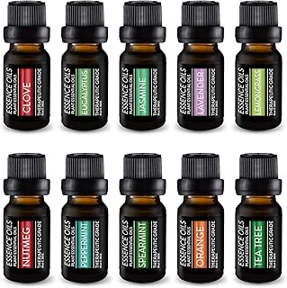 Pure Daily Care Aromatherapy Top 10 Essential Oil Set – Therapeutic Grade Single Ingredient Oils – Uplift Mind, Body and Spirit – 10 x 10 Ml Bottles – No Fillers & No Additives