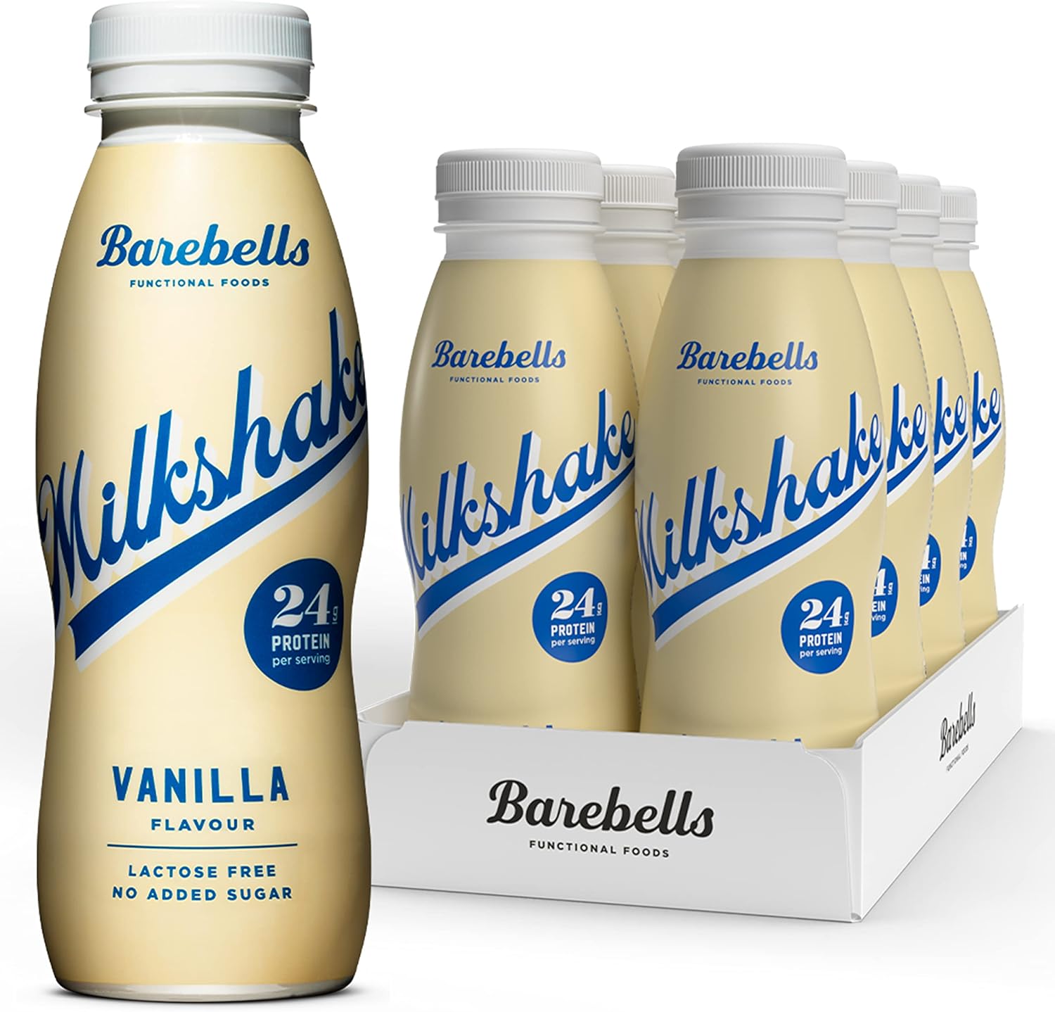 Barebells Creamy Protein Shake - Low Sugar, 24 g Protein per Bottle, Lactose Free - Vanilla Milkshake, 8 x 330 ml