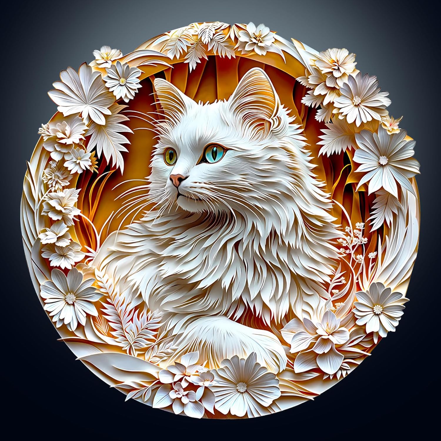 Wooden Puzzle for Adults-3D Visual Effect White Cat Wooden Puzzle Unique Shape Advanced Wooden Jigsaw Puzzle for Adult, Best Birthday Gifts,Halloween Challenge Craft (M-11.4 * 11.3in-200pcs)