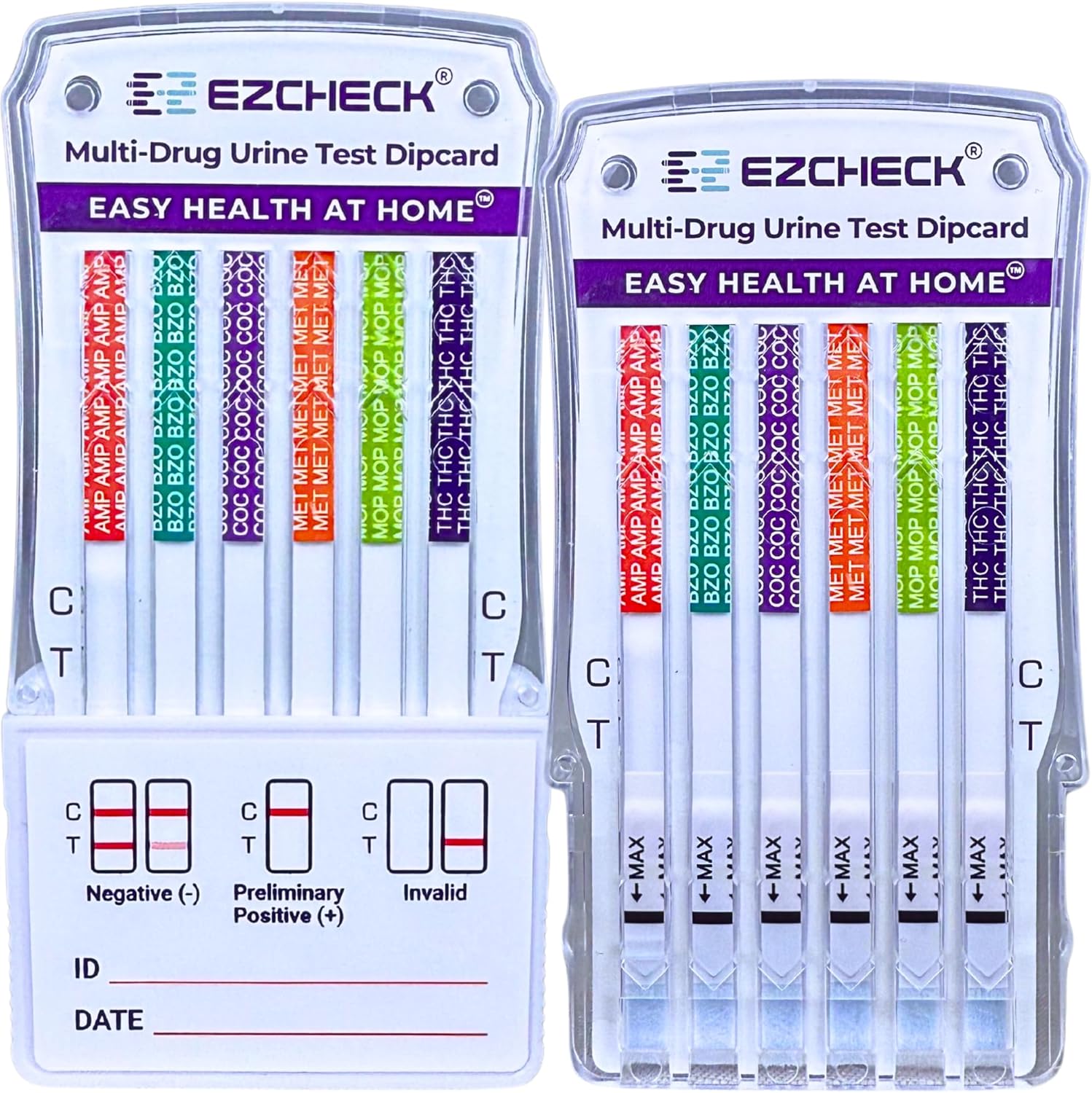 [2 Pack] EZCHECK® 6-Panel Drug Test - at-Home Rapid Urine Screening Kit for 6 Most Used Drugs: (THC-Marijuana, BZO-Benzos, MET-Meth, OPI/MOP-Opiates, AMP-Amphetamine, COC) - FSA/HSA Eligible