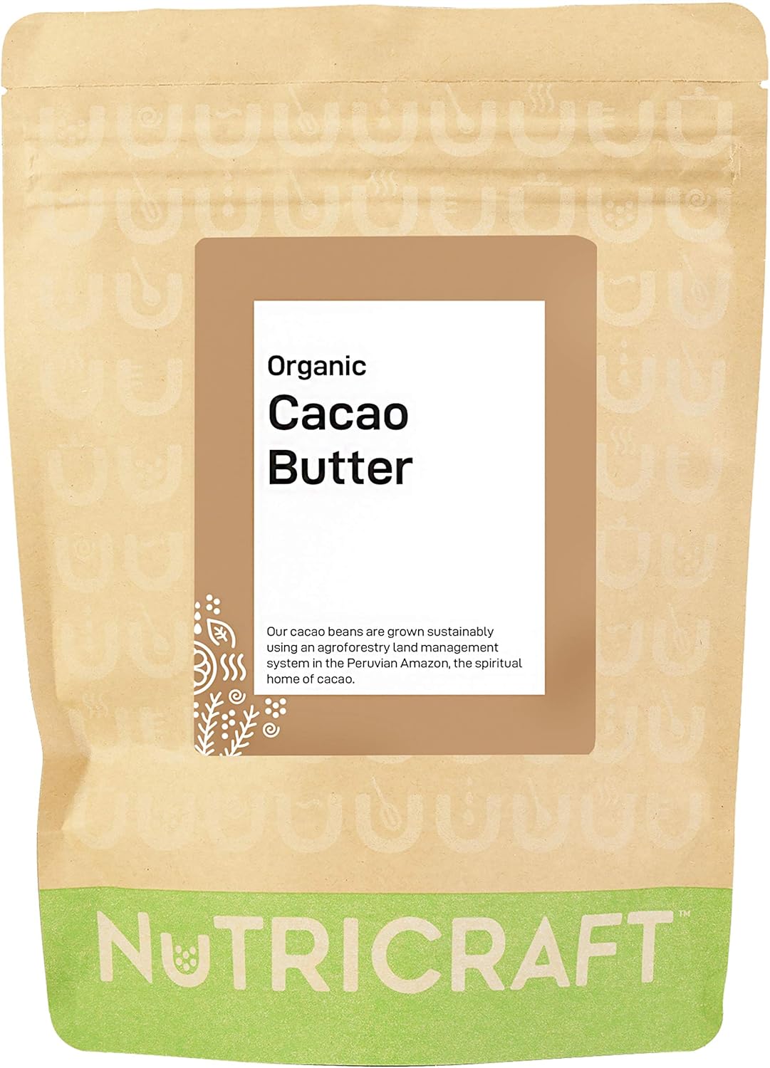 NutriCraft Organic Criollo Cacao Butter - 1kg, 100% Pure, Sustainably Sourced from Peruvian Amazon - For Baking, Chocolate Making, Body Butters, and Soaps - Quick Melting, Rich Chocolate Aroma