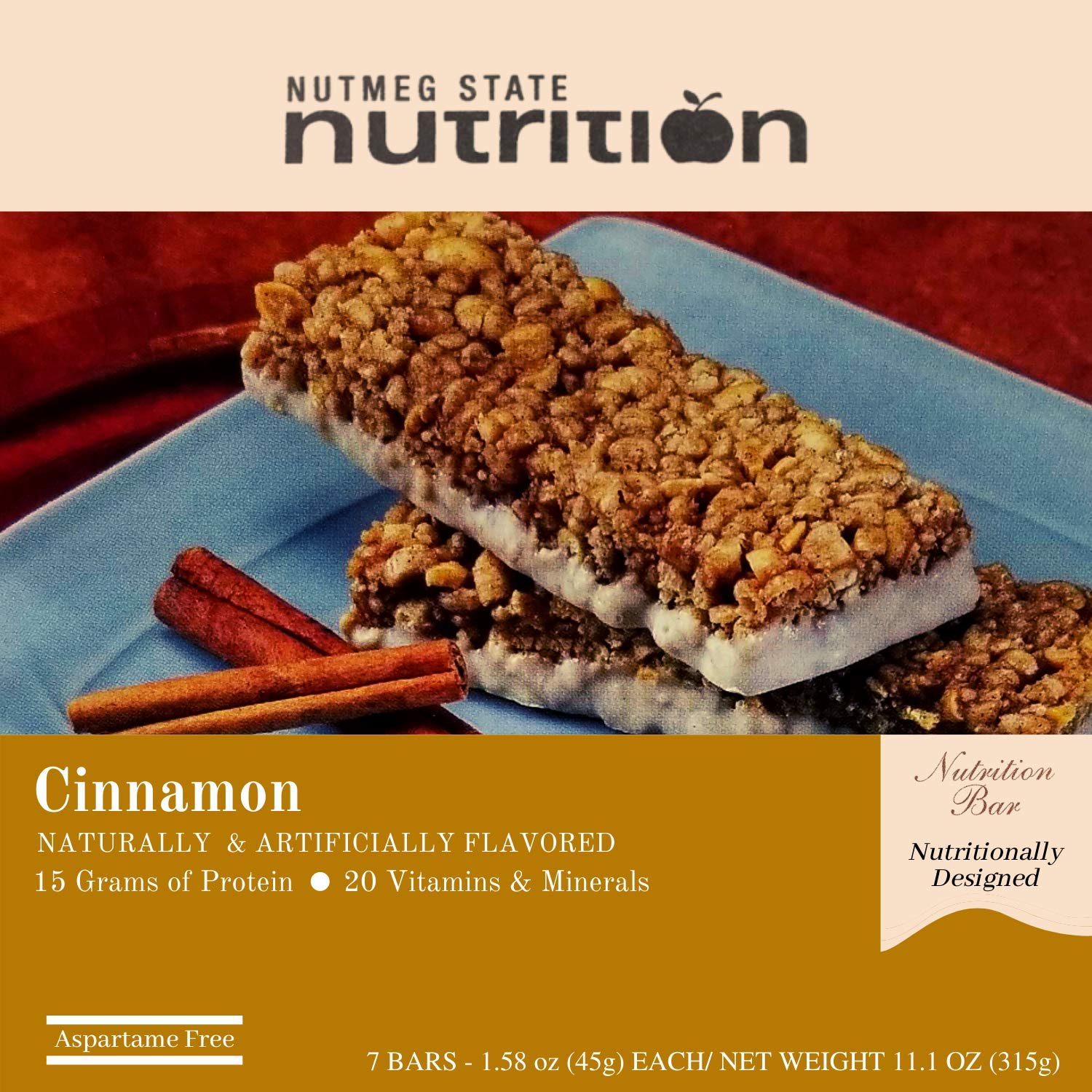 Nutmeg State Nutrition High Protein Bars, 7 Servings Per Box (1 Box (7 Servings), Cinnamon)